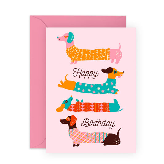 Happy Birthday Card From Dog - Funky Sausage Dog Birthday - Funny Sausage Dog Birthday Cards For Men And Women - Pet Owners - Comes With Stickers By