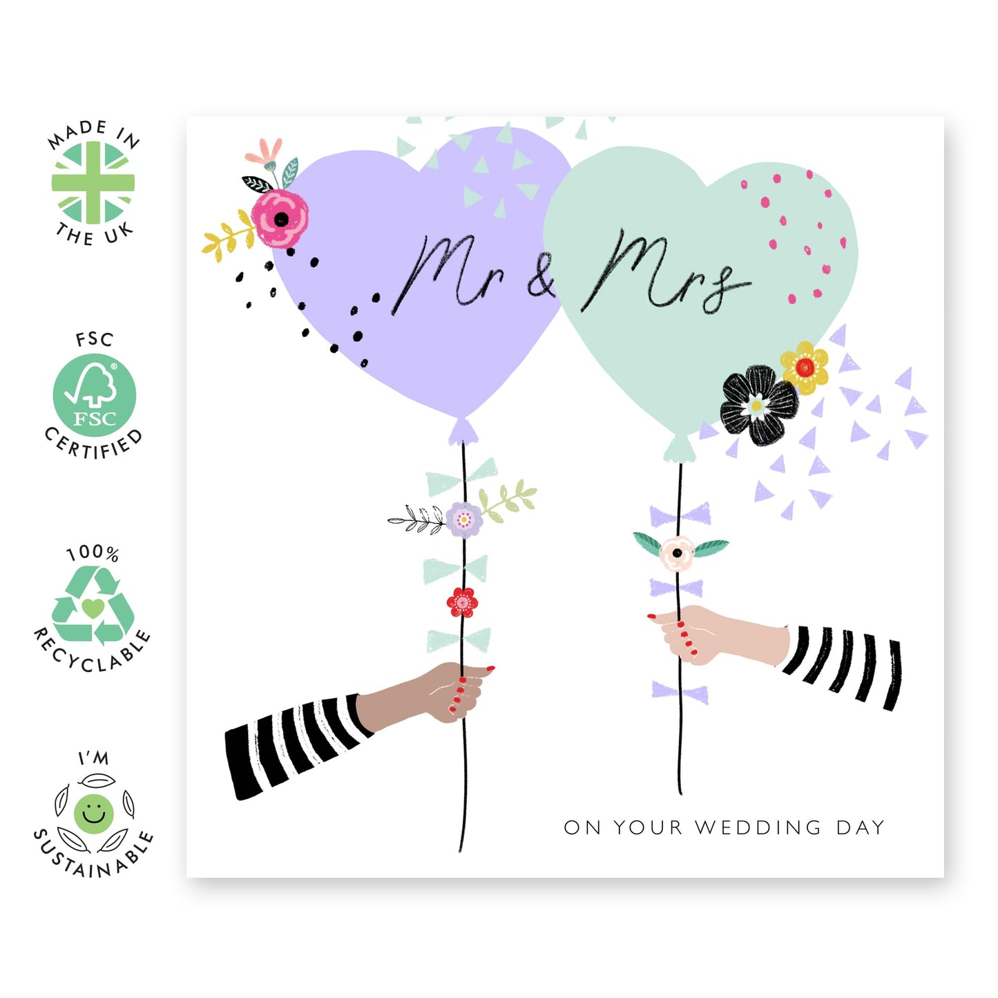 Wedding Cards For Bride And Groom - Mr And Mrs Wedding Day - Floral Card - Congratulations Card For Men Women Son Daughter In Law - Best Wishes Gift For Him Her - Comes With Stickers By Central 23