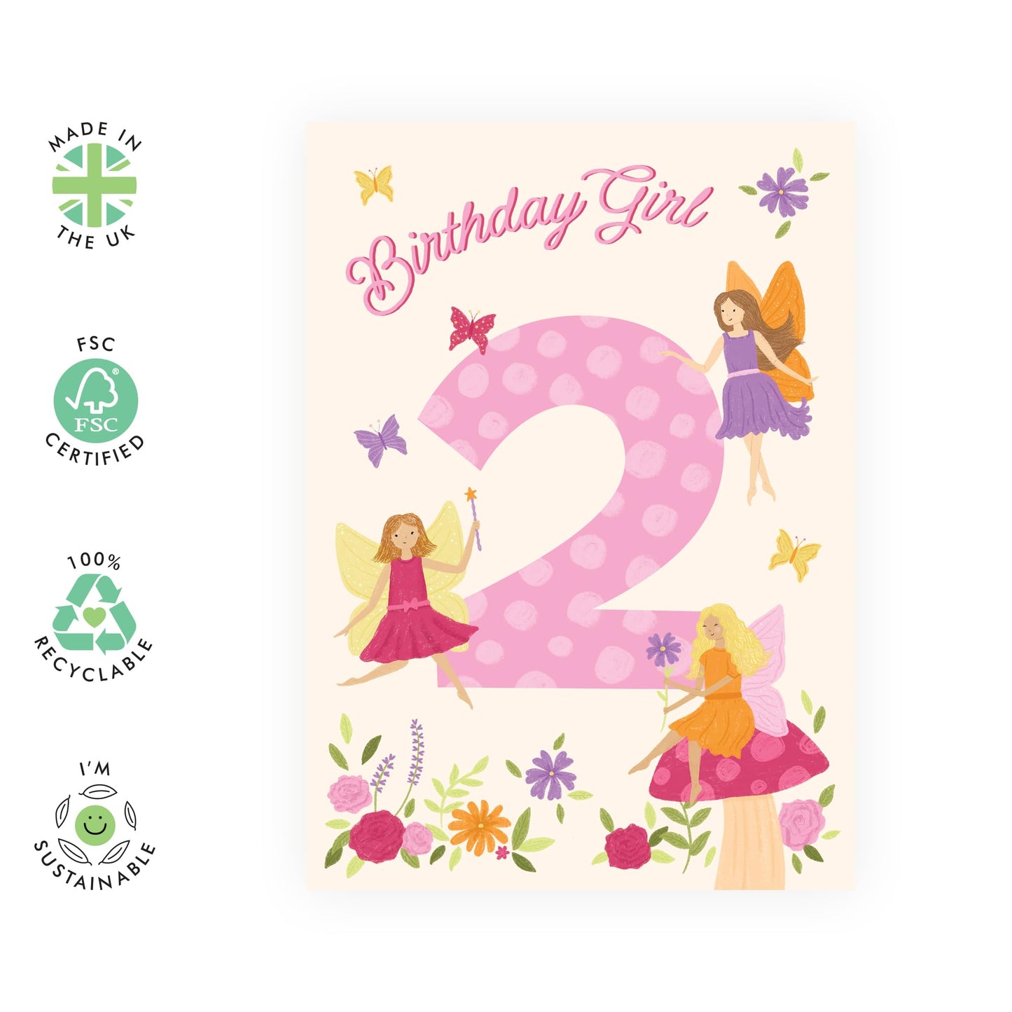 2nd Birthday Cards for Girls – Fairy Themed – Cute Gifts for Daughter, Niece, Granddaughter, Her, Children, Toddler, Neighbour, Cousin - 2 Year Old Princess - Comes with Fun Stickers