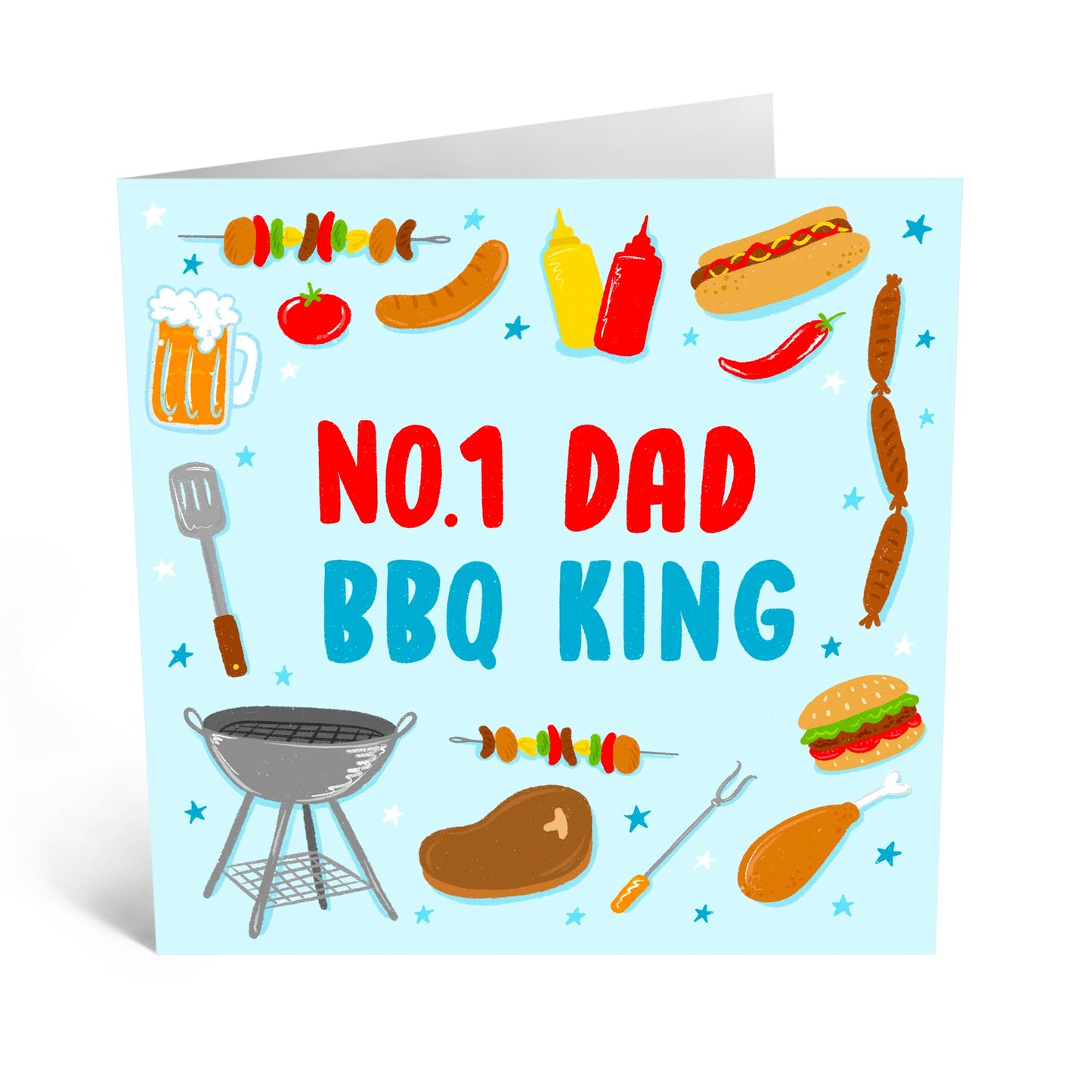 Greeting Card - 'NO. 1 BBQ KING DAD' - Perfect for Celebrating with a Fun BBQ Theme - Ideal for Showing Your Love and Appreciation for the Dad Who Masters the Grill - Comes With Stickers By Central 23