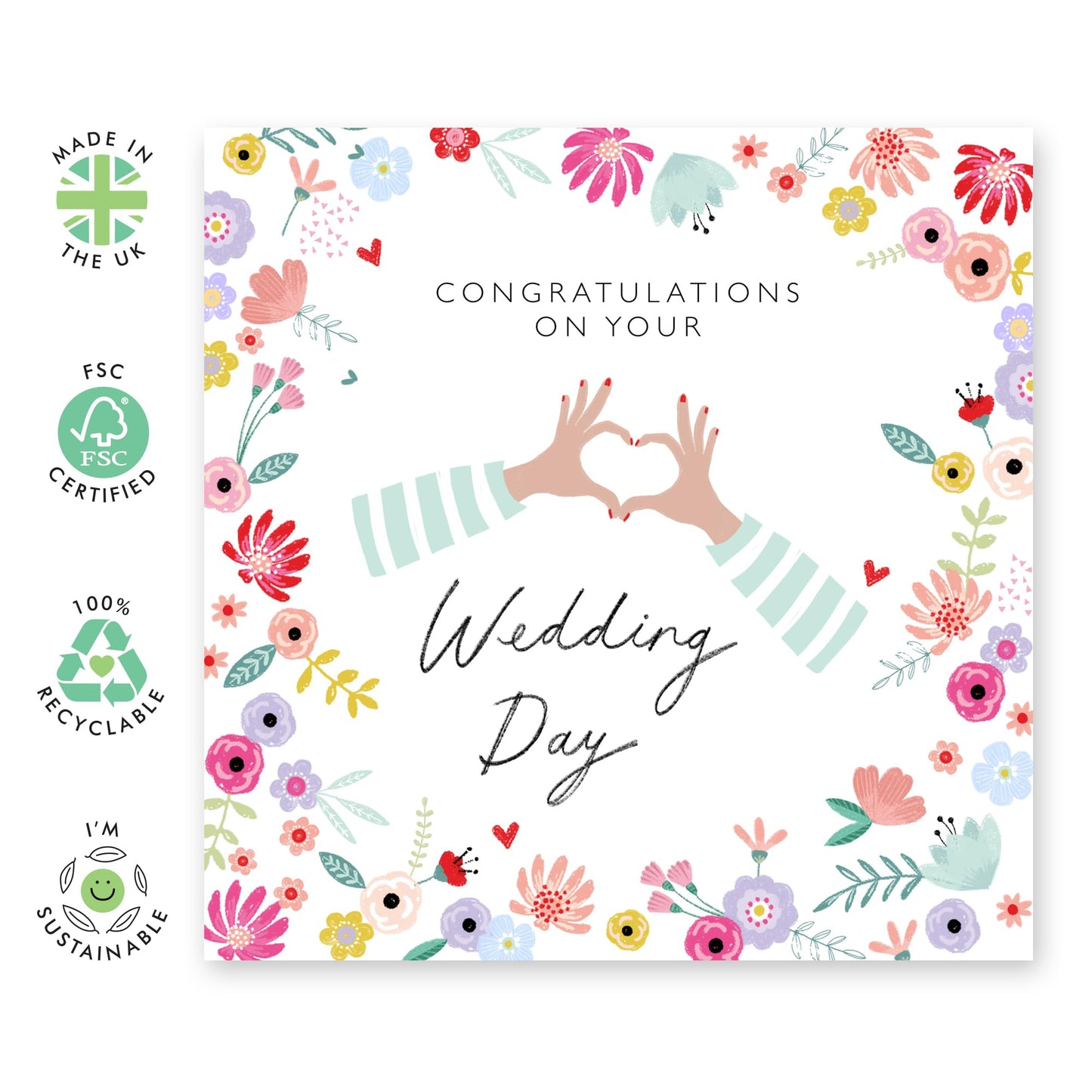 Best Wishes Gift For Him Her - Congratulations Heart Floral - Congratulations Card For Men Women - Wedding Cards For Bride And Groom - Floral Greeting Card - Comes With Stickers By Central 23