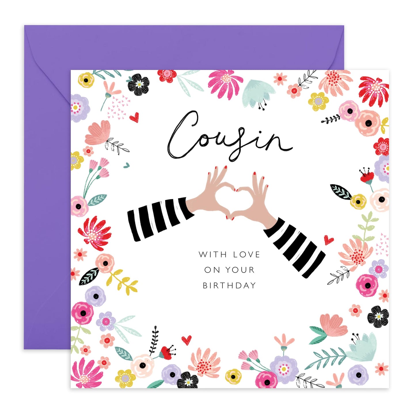 Happy Birthday Card For Cousin - With Love On Your Birthday - Heart Hands - Birthday Greeting Cards And Envelopes For Her Ladies Female - Gifts For Women - Comes With Fun Stickers - By Central 23