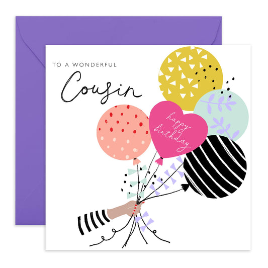 Cousin Birthday Card for Women - Bday Balloons - Gifts For Her - Happy Birthday Greeting Cards For Cousins - Comes With Fun Stickers - By Central 23