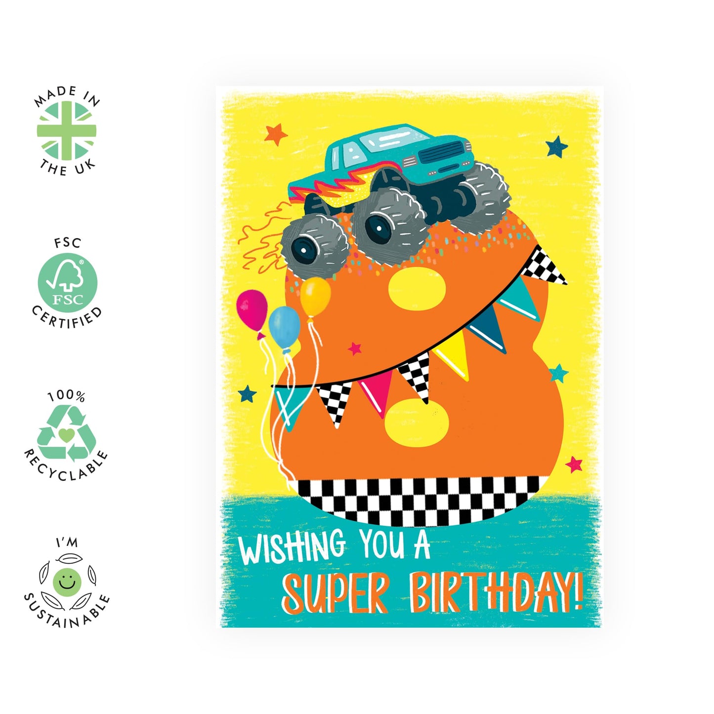 8th Birthday Card Boy Girl Toddler - Wishing You A Super Birthday - Monster Truck - Happy Birthday Card Age Eight - Bday Gifts For Grandson Goddaughter Kids - Comes With Stickers By Central 23