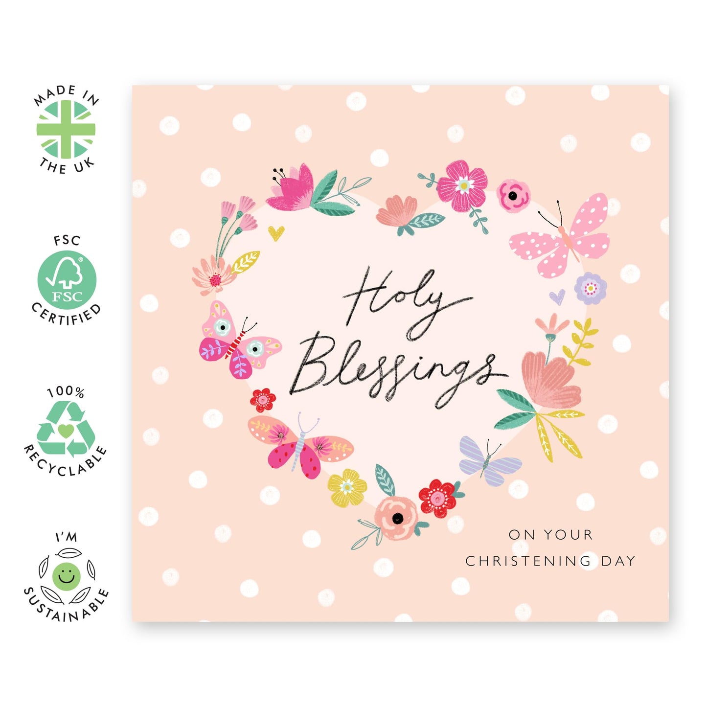 Baptismal Card For Baby Girl - Floral Butteflies Christening - Dedication Day Card Baby - Christening Card For Niece - Granddaughter - Gift From Aunt Uncle - Comes With Fun Stickers By Central 23