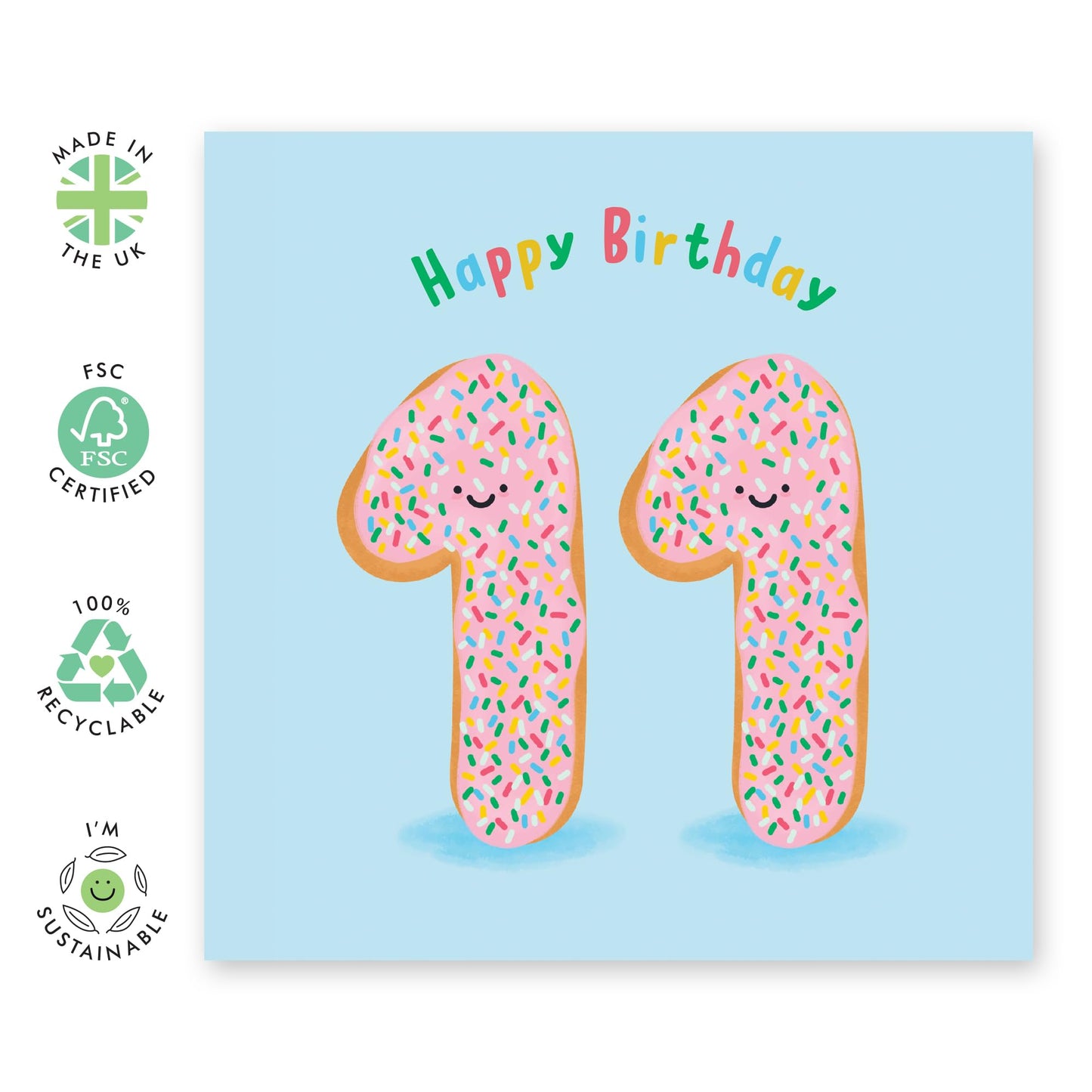 11th Birthday Card For For Boys Girls - Donut Age 11 - Eleven Years Old - 1th Bday - Donut - Happy Eleventh Birthday Cards For Kids - Gifts For Son Daughter - Comes With Sticker By Central 23