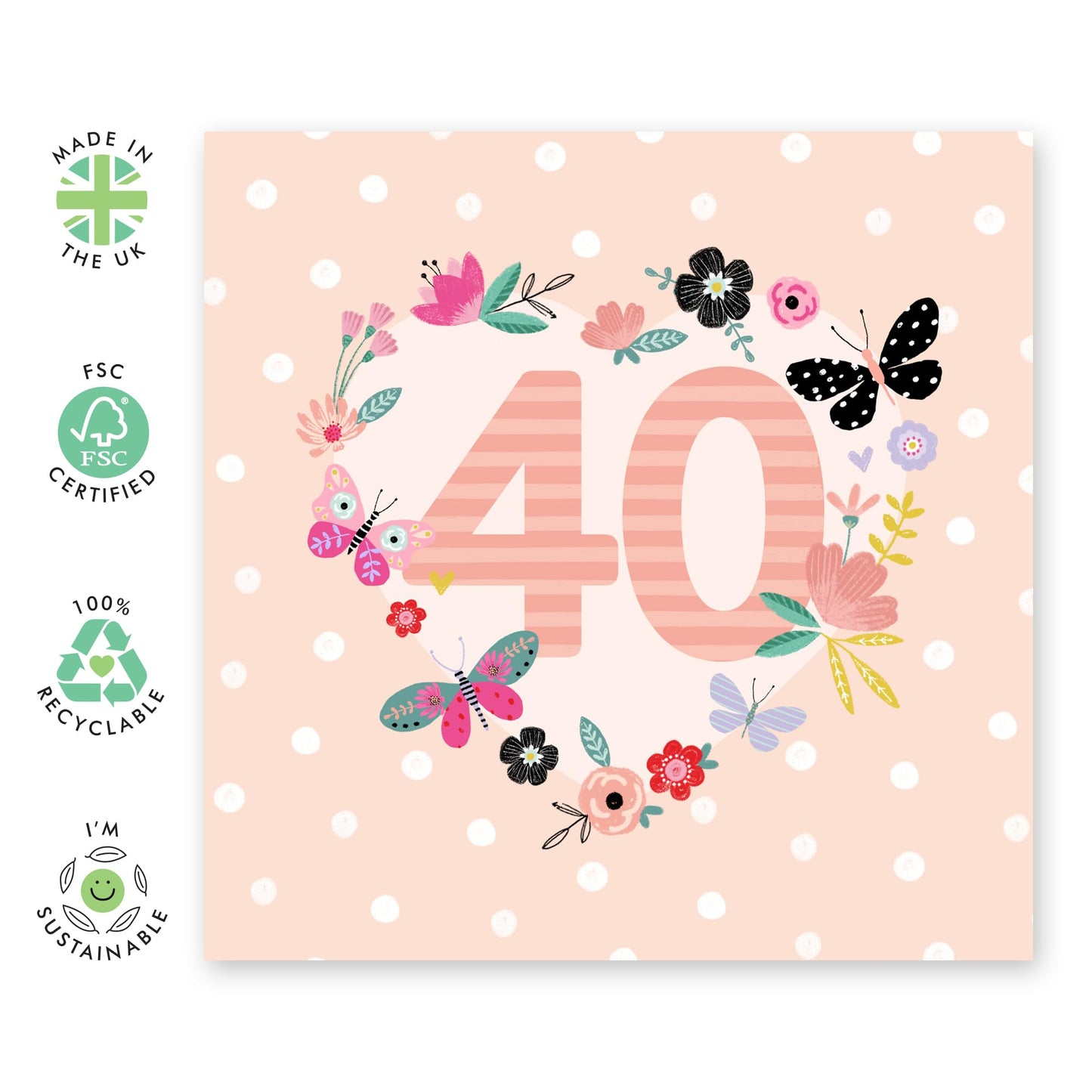 Elegant Birthday Card For Women Age 40 - 40 Butterflies - Happy 40th Birthday Cards For Sister - Floral Bday Cards - Gifts For Friends Aunt Daughter - Comes With Stickers By Central 23