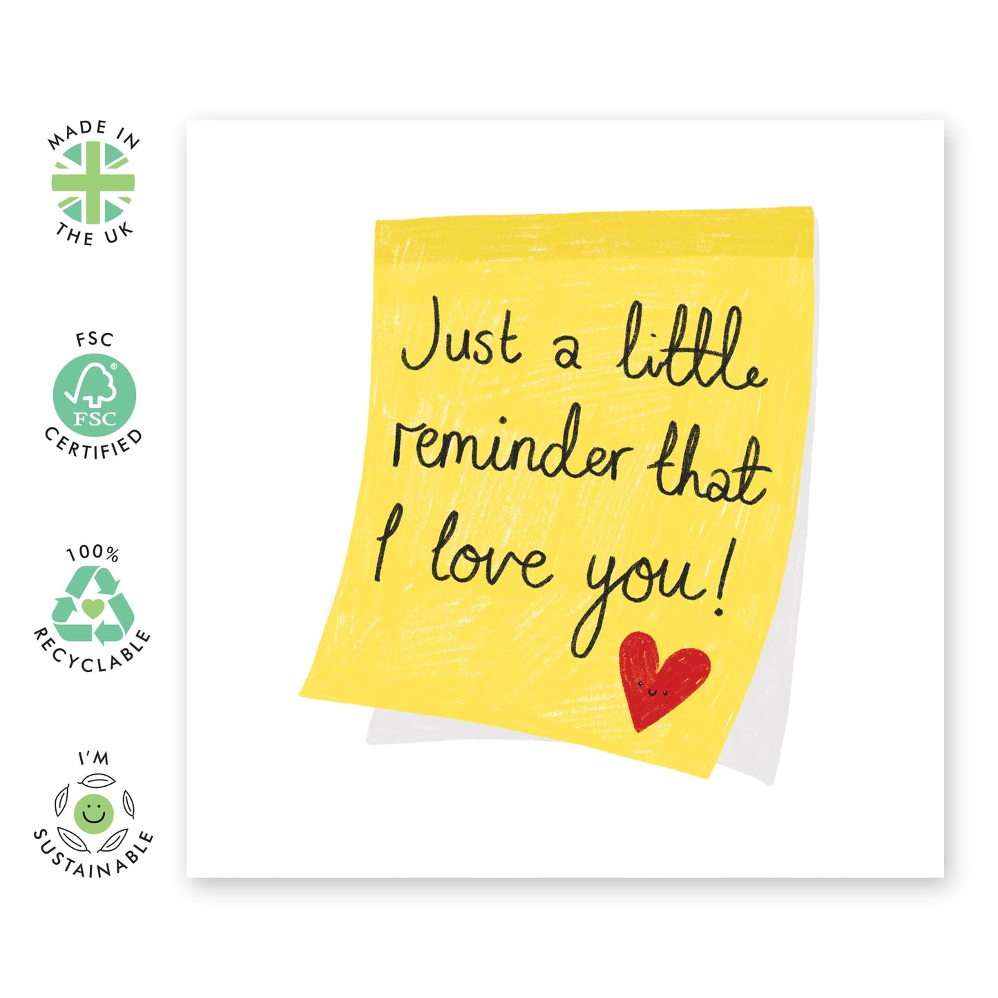 Note Anniversary Card - 'Reminder I Love You' -Gifts for Husband, Wife, Partner, Other Half, Couples, Girlfriend, Boyfriend - Sticky Note - Comes with Fun Stickers