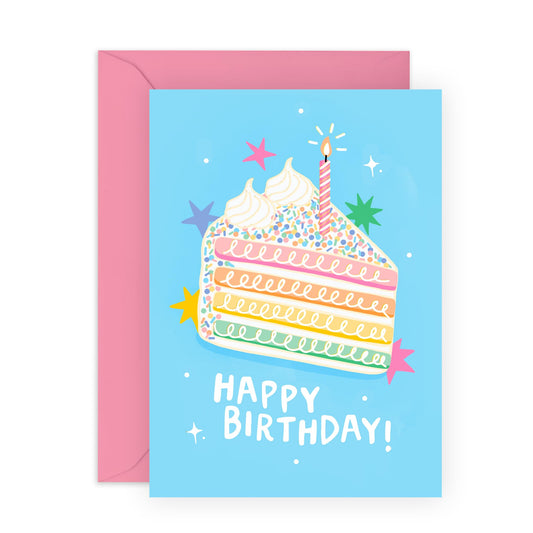Blow Cake Birthday Card - 'Birthday Slice Of Cake' - Gifts for Besties, Best Friends, Colleagues, Officemate, Her, Co-worker, Sister, Grandma, Mum, Auntie - Candle - Comes with Fun Stickers