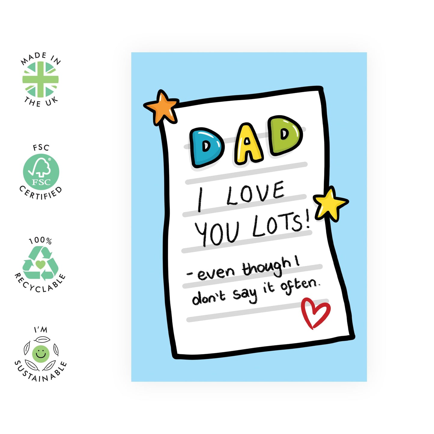 Birthday Cards For Men - Dad I Love You Lots - Sweet Greeting Cards For Daddy Papa Pops - Fathers Day Card For Dad - Comes With Stickers - By Central 23