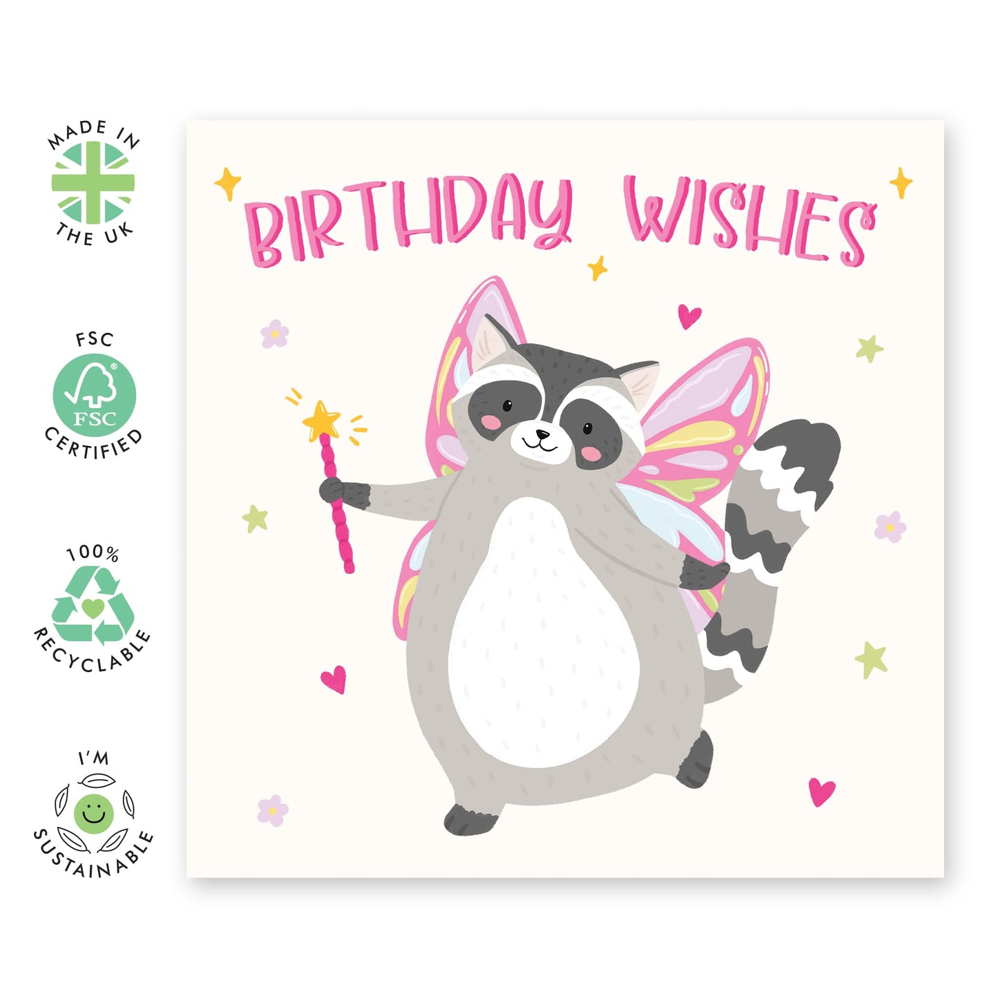 Cute Raccoon Fairy Birthday Card for Girls – Bday Wishes – Fun Presents for Kids, Friends, Daughter, Niece, Cousin, Animal Lovers, Bestie, BFF, Sister, Her – Sweet Greetings- Comes with Stickers