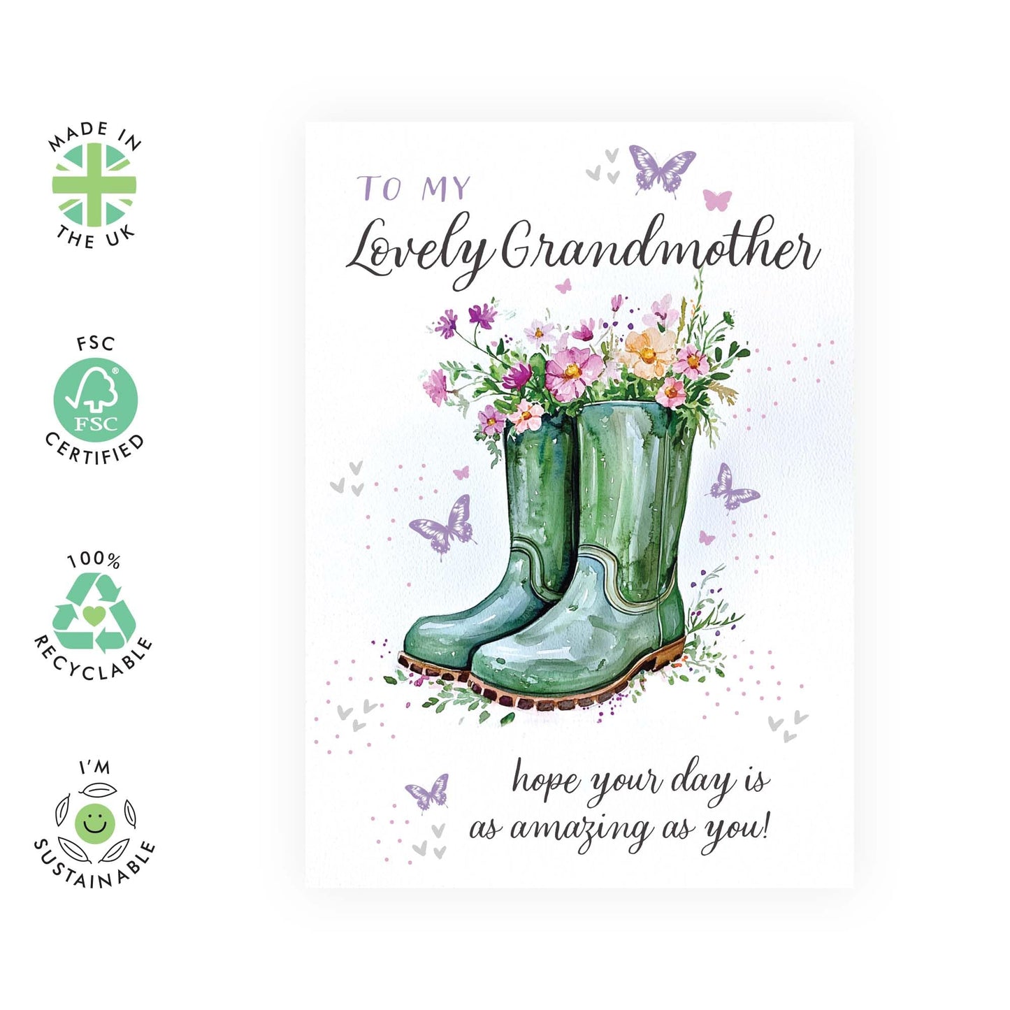Grandma Birthday Card - To My Lovely Grandmother - Granny Birthday Cards - Bday Greeting Cards For Nan - Mother's Day Card From Grandson Granddaughter - Comes With Stickers - By Central 23