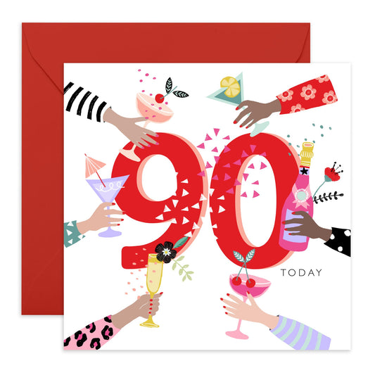 Grandma Birthday Card For Her - Age Ninety - 90th Birthday Cards For Women - Ninetieth Bday Gifts Aunt Mum Grandma - Ninety Year Old - Comes With Fun Stickers - By Central 23