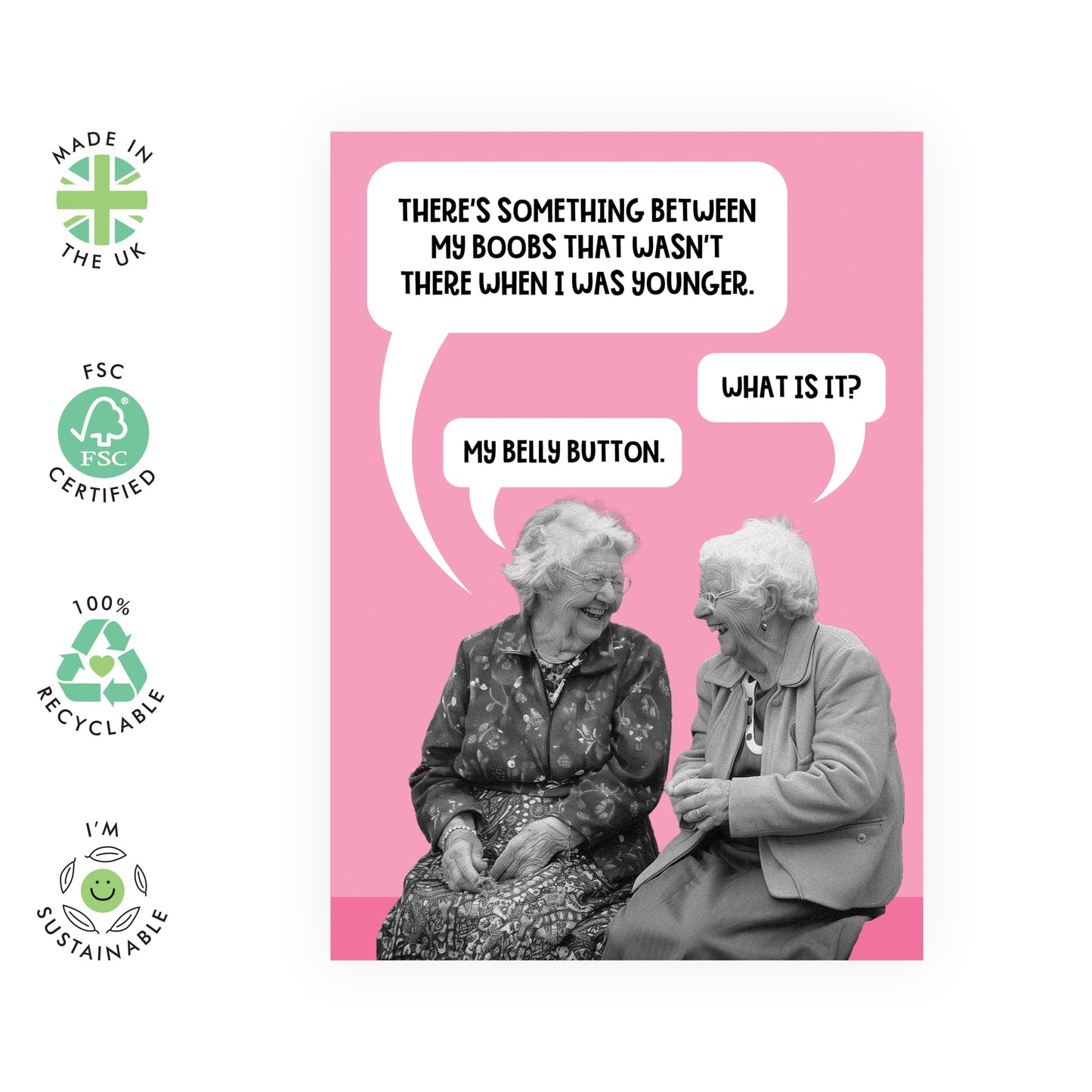 Hilarious Greeting Card for Mum or Grandma - 'OLD LADIES BELLY BUTTON' - Gift for Mummy, Mama, Ma, Granny, Nan, Nana, Wife, Sister, Bestie, BFF, Auntie - Mothers Day Card Ideas - Comes With Stickers