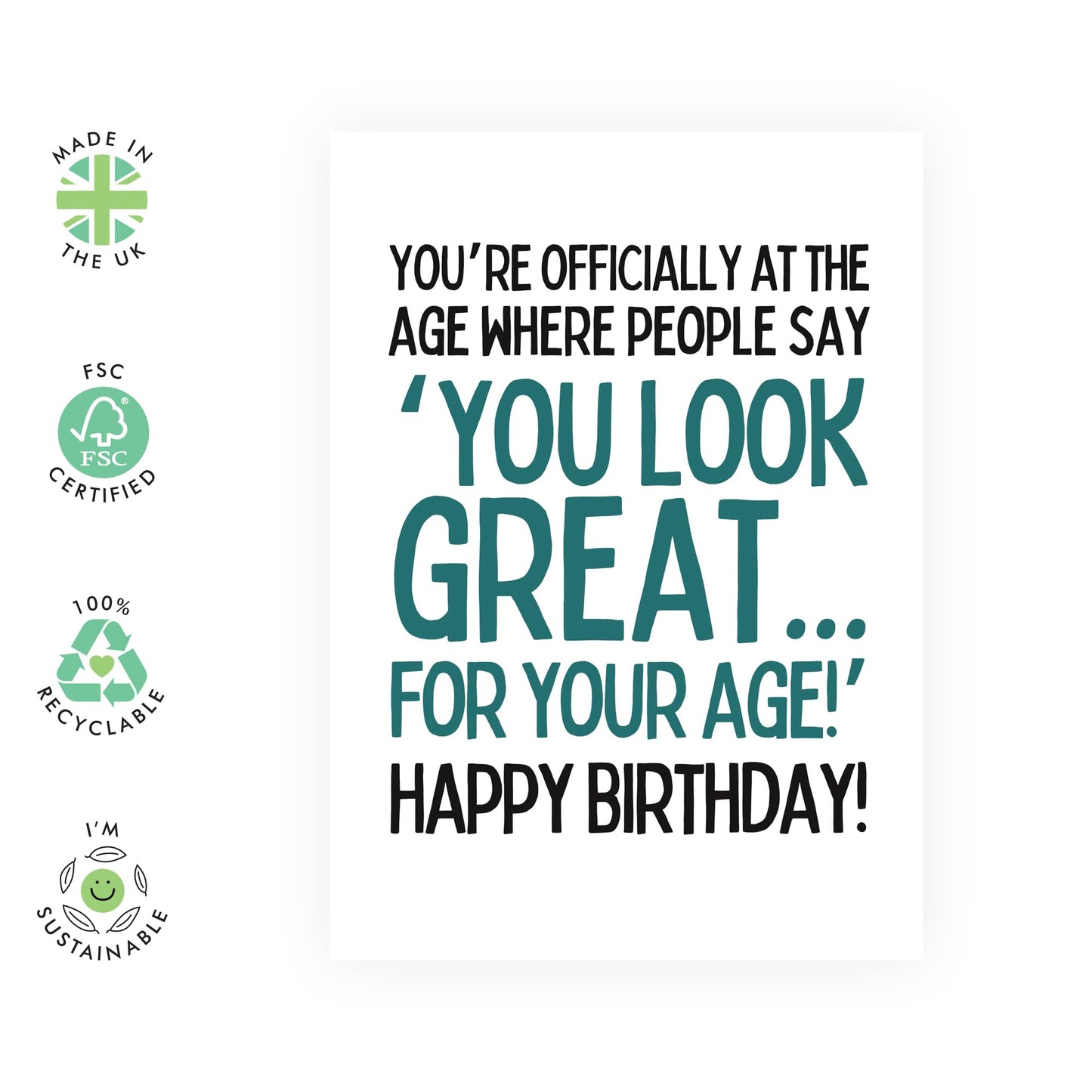 Funny Birthday Card for Middle Aged Men - 'But You Look Amazing' - Gifts for Dad, Best Friends, BFF, Bruv, Brother, Uncle, Colleagues, Co-Workers, Him - 40s 50s - Comes with Fun Stickers