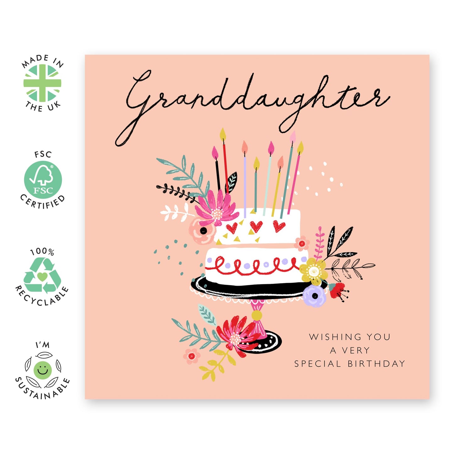 Granddaughter Birthday Cards For Girls - Cakes Champagne Flowers - Happy Birthday Cards For Granddaughter - Gifts For Her Women - Comes With Fun Stickers - By Central 23