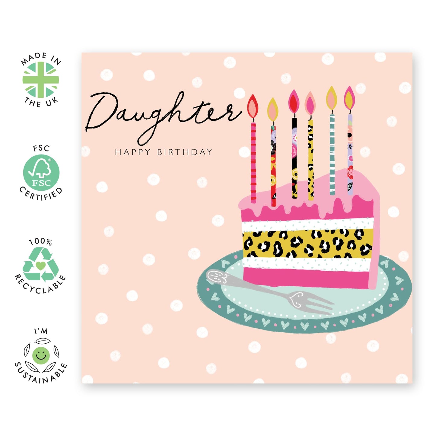 Happy Birthday Card Daughter - Pink Polka Dots Birthday Cards For Women - Time For Cake! - Sweet Gifts For Female Girls Her - Comes With Cute Stickers By Central 23