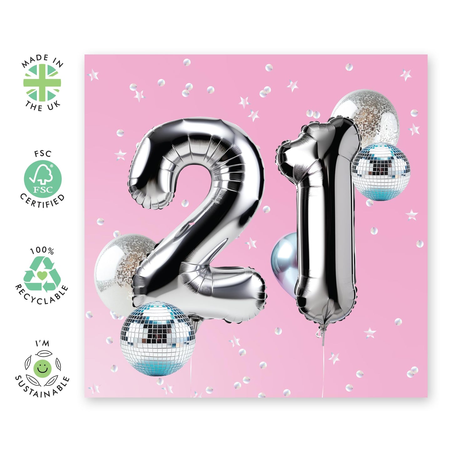 21st Birthday Card For Her - Foil Balloon 21 Birthday Party - Birthday Card - Women Sister - Happy Twenty-first Birthday Card - Daughter Niece - Friend - Comes With Fun Stickers - By Central 23