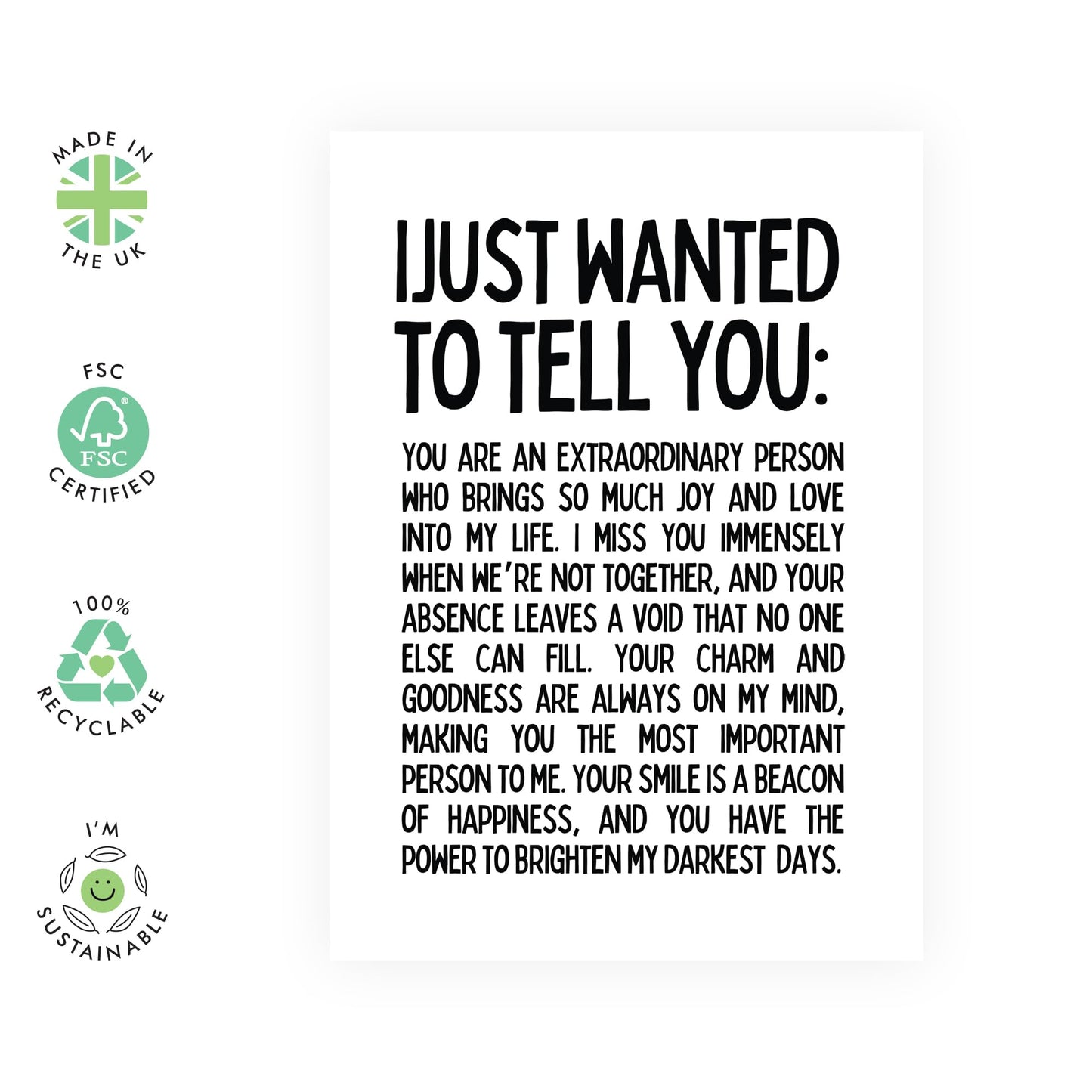 Heartfelt Greeting Card - 'JUST WANTED TO TELL YOU' - Perfect for Sending a Thoughtful Message - Ideal for Expressing Appreciation and Love for Your Special Someone - Comes With Stickers By Central 23