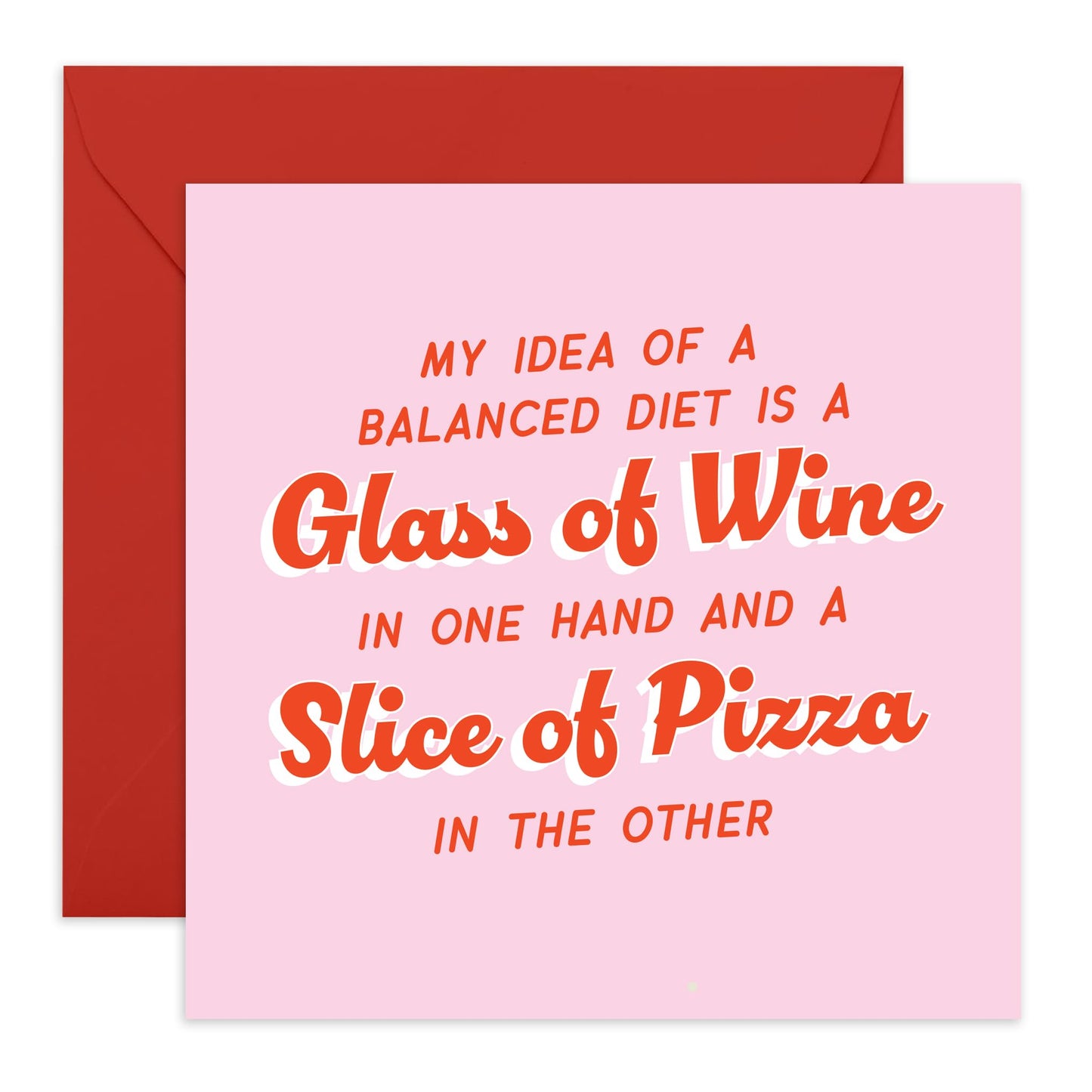 Drinking Joke Greeting Card - 'Balanced Diet' - Gift for Friends, BFFs, Besties, Girlfriend, Sisters, Sis, Coworkers, Colleagues, Gym Buddies - Carbs and Fine Wine - Comes with Fun Stickers