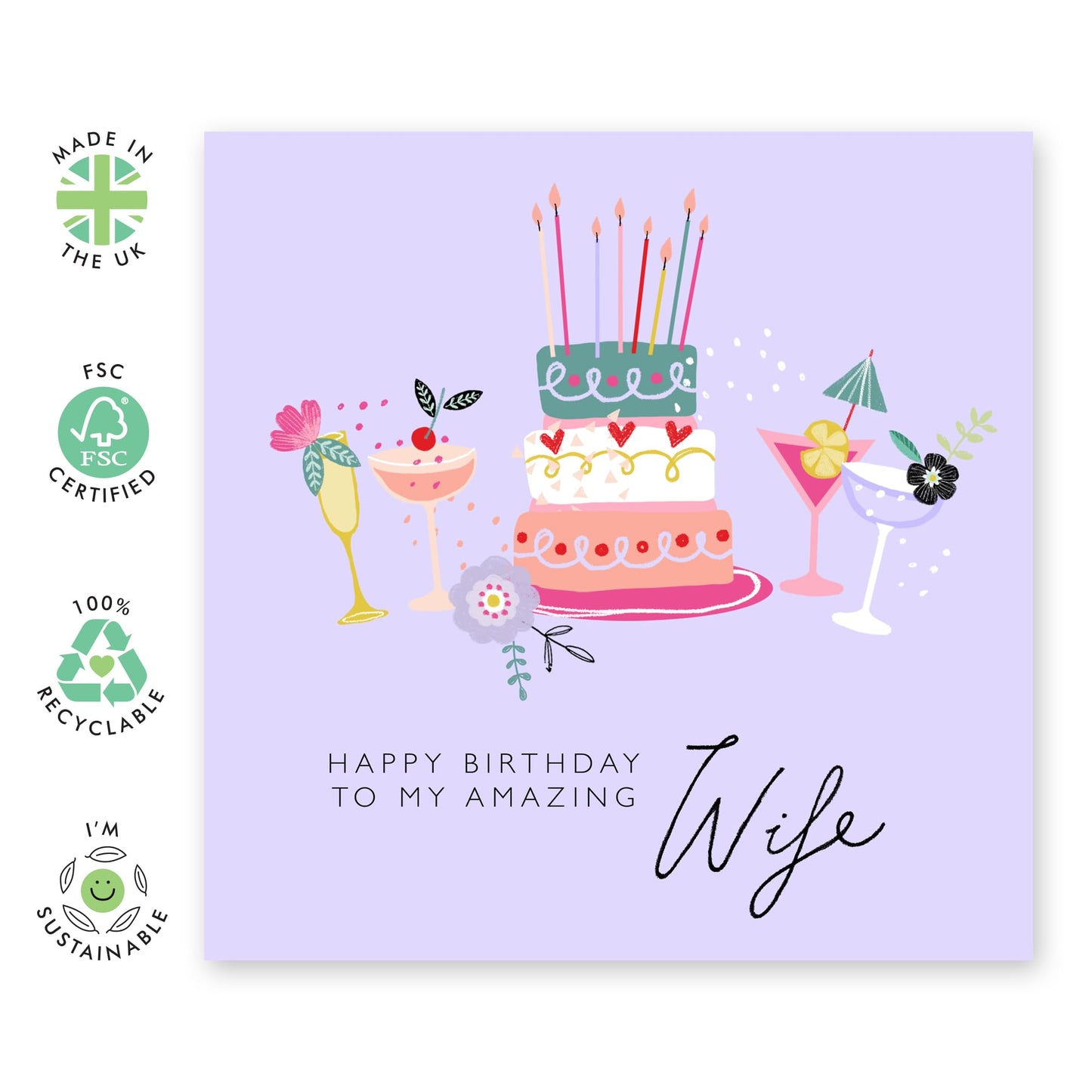 Birthday Card For Wife - To My Amazing Wife - Happy Birthday Cards For Wife - Lilac Greeting Cards And Envelopes For Women - Wife Gifts For Her - Comes With Stickers By Central 23