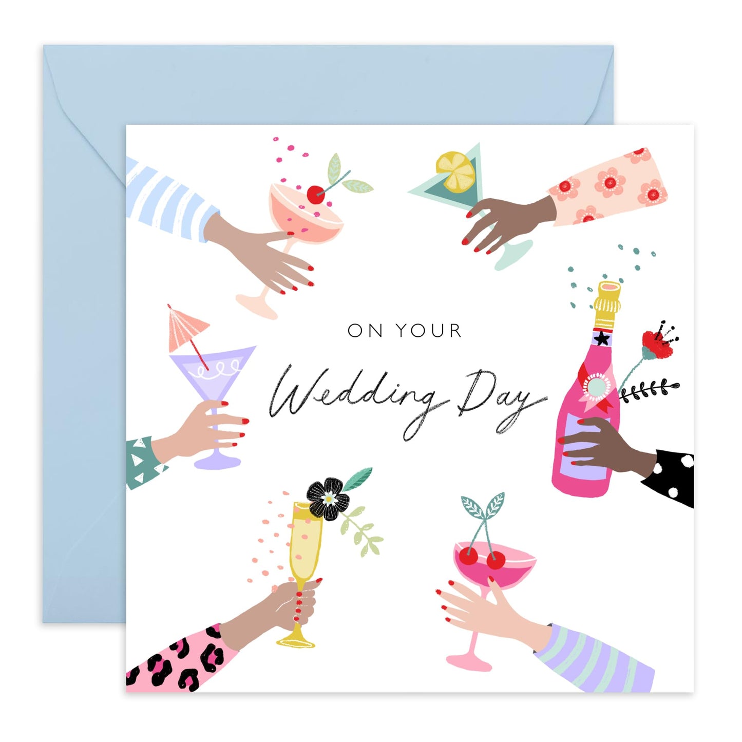 Best Wishes Gift For Him Her - On Your Wedding Day Cocktails - Wedding Cards For Bride And Groom - Floral Greeting Card - Congratulations Card For Men Women - Comes With Stickers By Central 23