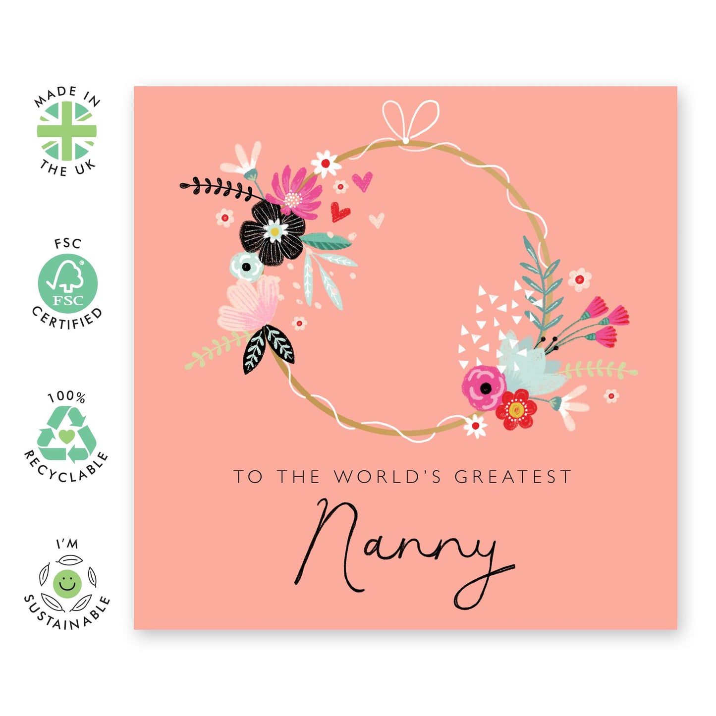 Nanny Birthday Card Floral - To The World's Greatest Nanny - Mother's Day Valentine's Thank You Appreciation Retirement Card For Her - Grandma Gifts For Women - Comes With Stickers - By Central 23
