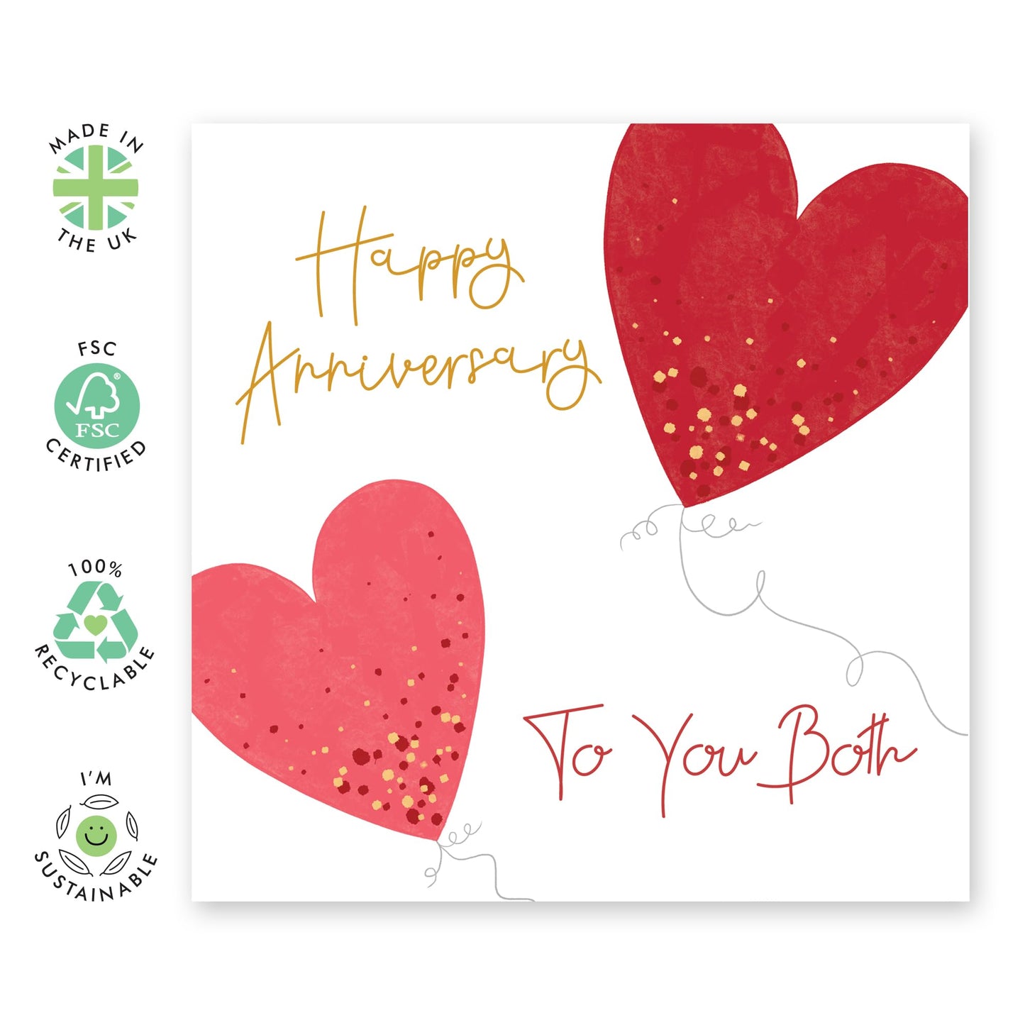 Happy Anniversary Card 'To You Both' - Romantic Heart Balloon Design with Gold Accents - For Couples, Friends, Brother, Sistrer, Parents, Colleagues - Blank Inside