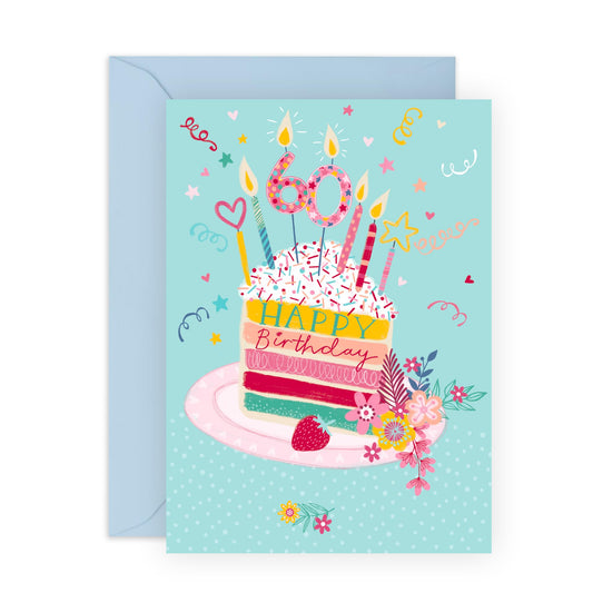 60th Birthday Card For Women - Cake 60 - Floral Gifts For Her - Happy Sixtieth Birthday Cards For Sister Friends Mum Auntie Grandma Wife - Comes With Fun Stickers - By Central 23