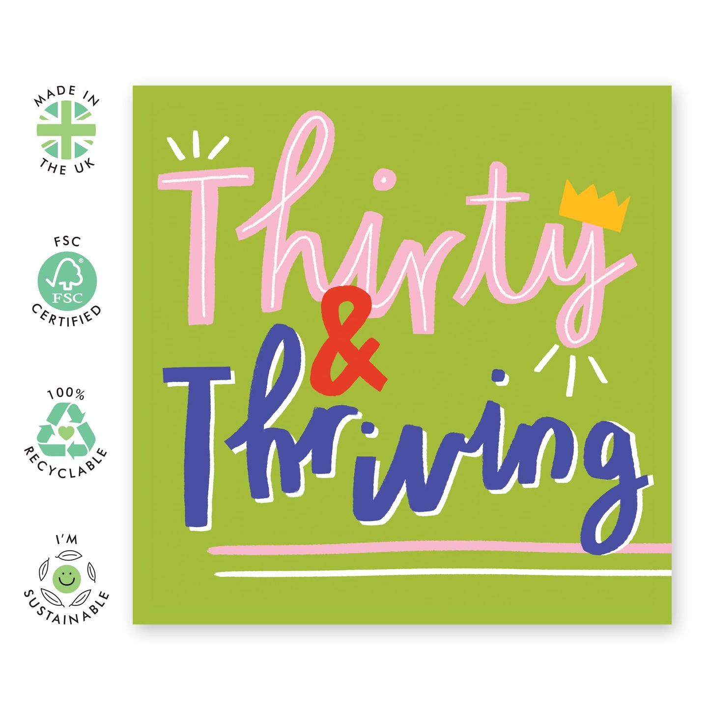 Cute 30th Birthday Card - 'Thirty N Thriving' - Presents for Friend, Best Buddies, Mate, Colleagues, Bestie, Neighbours, Family, Relative, Cousin - You Can Do It - Comes with Fun Stickers