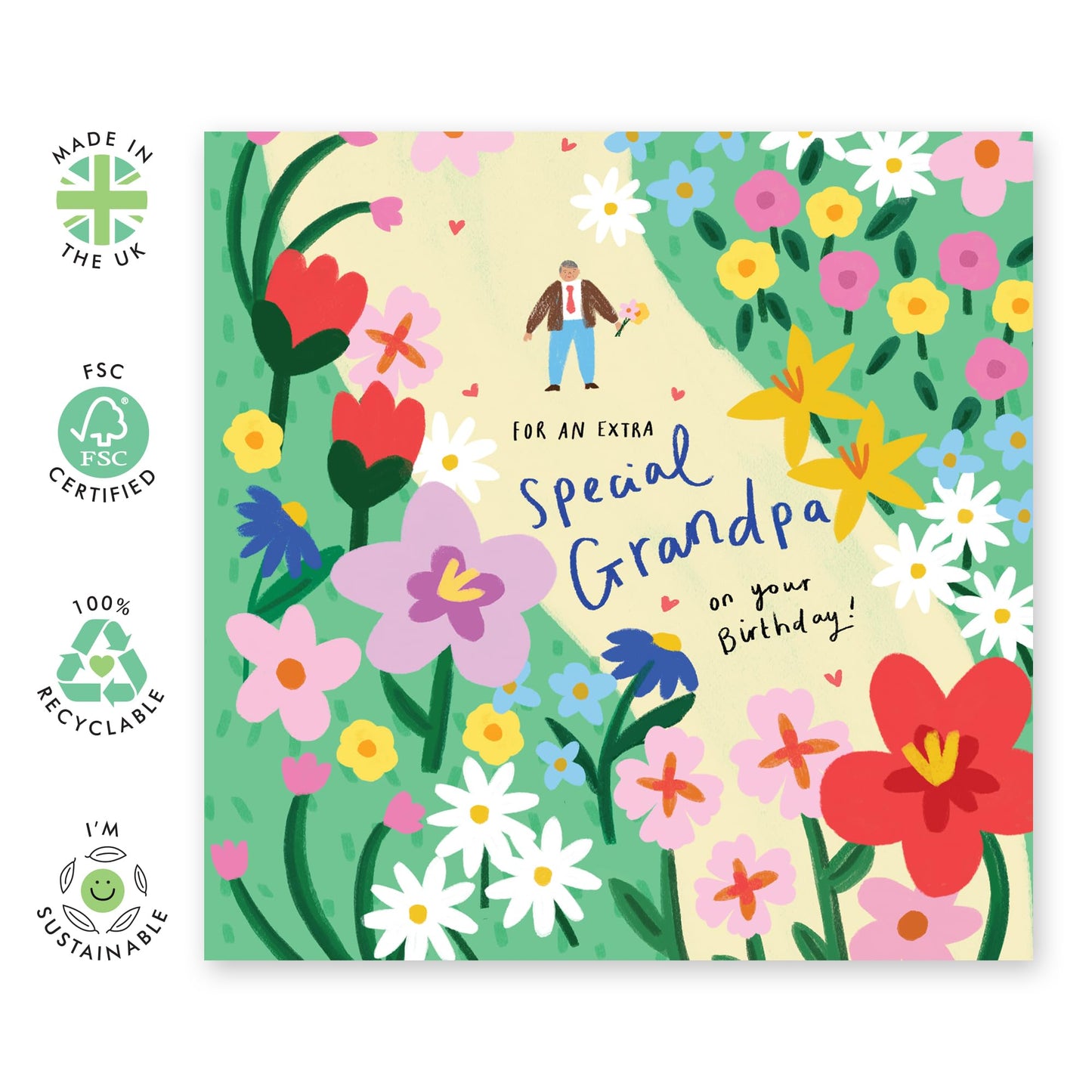 Grandpa Birthday Card For Him - Flower Path Grandpa - Happy Birthday Grandad Card - Floral Gifts For Grandfather Gram Pops - Comes With Cute Stickers By Central 23
