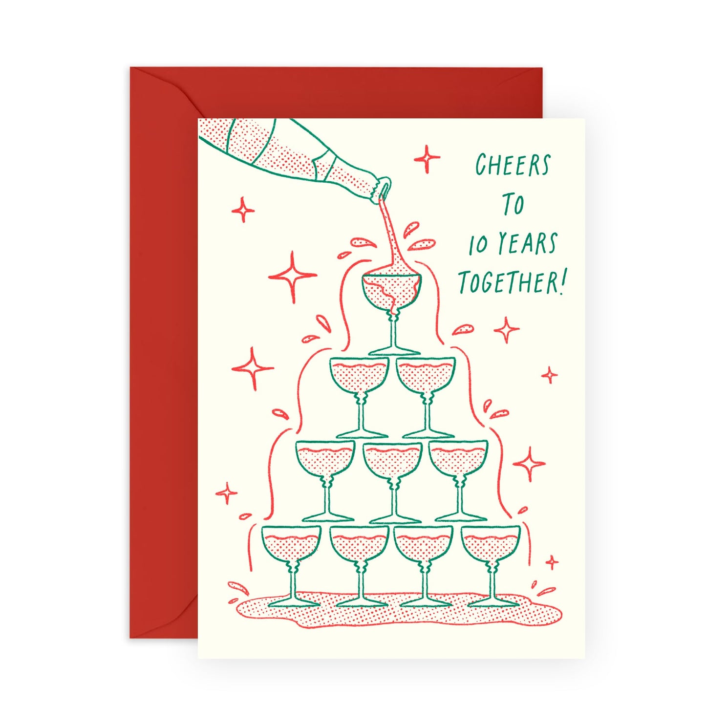 Romantic Anniversary Card - 'Cheers to 10 Years' - 10th Year Anniversary Card for Couples, Parents, Husband & Wife - Love Gifts for Her Him - Comes with Fun Stickers