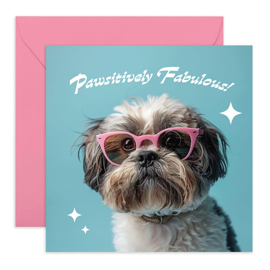 Cute Greeting Card - 'Pawsitively Fabulous' - Present for Dog & Pet Lovers, Fur Parents, Bully Owners - Enjoy Your Party - Comes with Fun Stickers