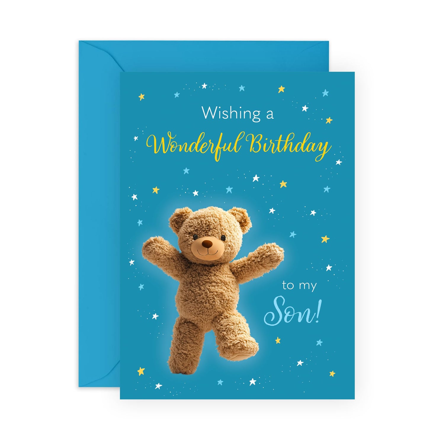 Birthday Card for My Son - 'Wonderful Birthday Bear Son' - Gifts for Boys, Children, Kids, Adults, Family From Mum & Dad - Bear Hugs - Comes with Fun Stickers