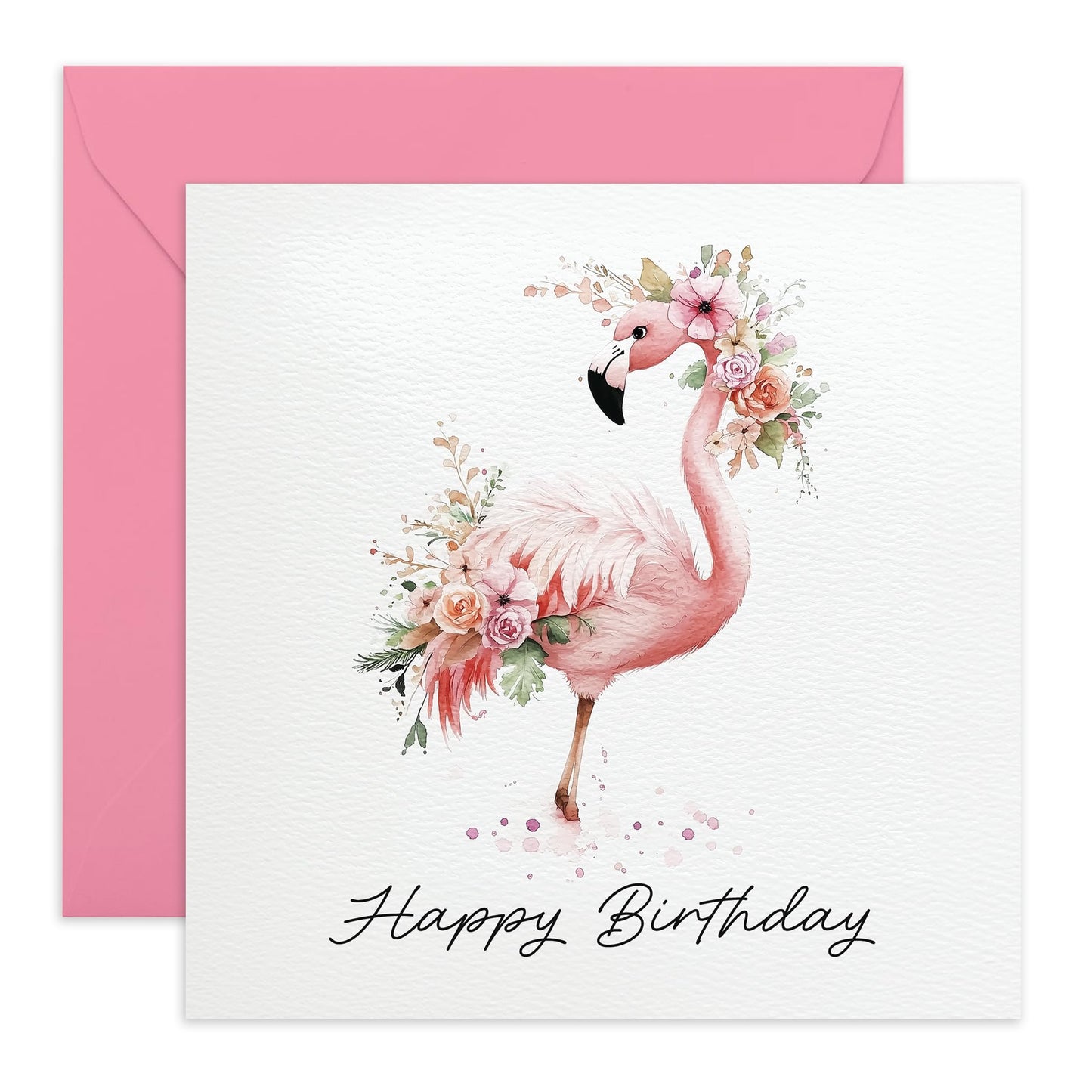Women's Birthday Card - 'Birthday Floral Flamingo' - Gifts for Her, Wife, Girlfriend, Ladies, Mum, Babe, Sister, Auntie - Pink - Comes with Fun Stickers
