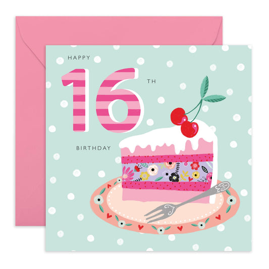 Sixteen Birthday Cards For Kids - Cake 16th Birthday - Girl Birthday Card 16th Year Old - Bday Card - Happy Birthday Card For Daughter Granddaughter Niece - Comes With Stickers By Central 23