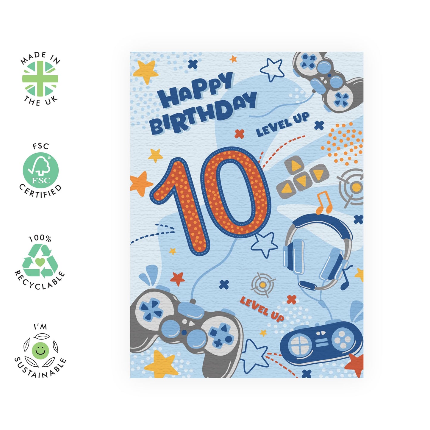 10th Birthday Card For Gamer - Gaming Birthday Cards For Boys - Happy Tenth Birthday - 10 Year Old - Video Game - Age Ten - Gifts For Him Son Grandson Brother - Comes With Stickers - By Central 23