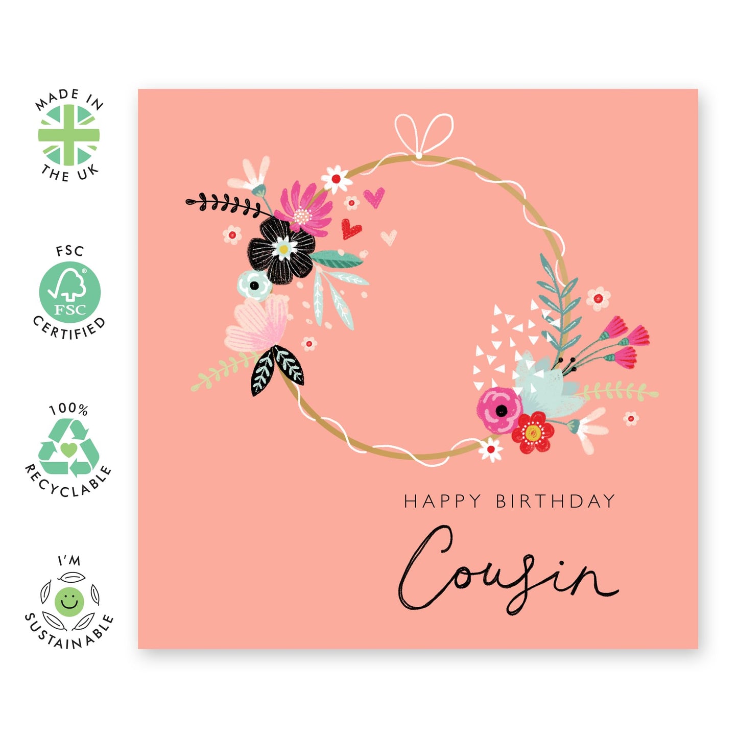 Floral Cards For Women - Cousin Birthday Card Bouquet Flowers - Happy Birthday Greeting Cards For Ladies Female - Gifts For Her - Comes With Fun Stickers - By Central 23