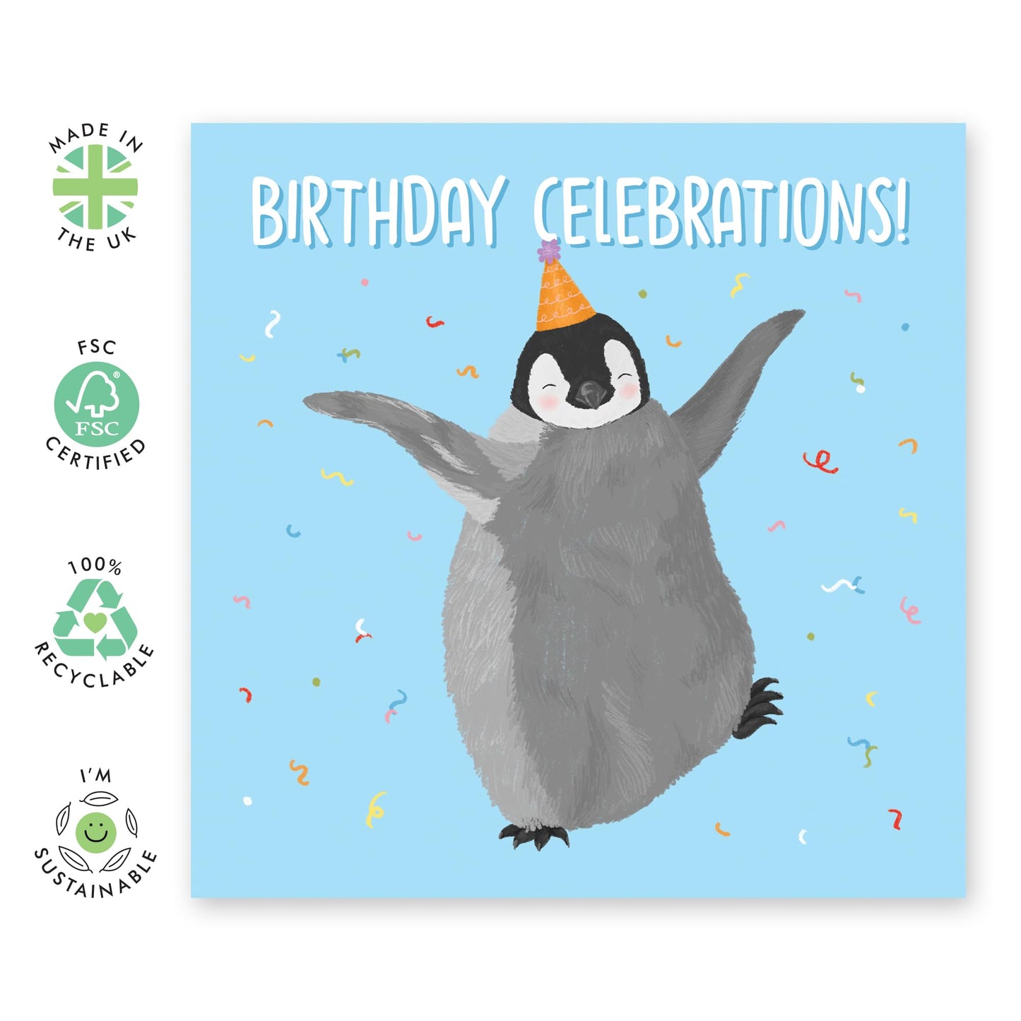 Lovely Birthday Card – Dancing Penguin with Party Hat – Presents for Kids, Children, Son, Daughter, Niece, Nephew, Boys, Girls, Friends, Family & Animal Lovers - Comes with Fun Stickers