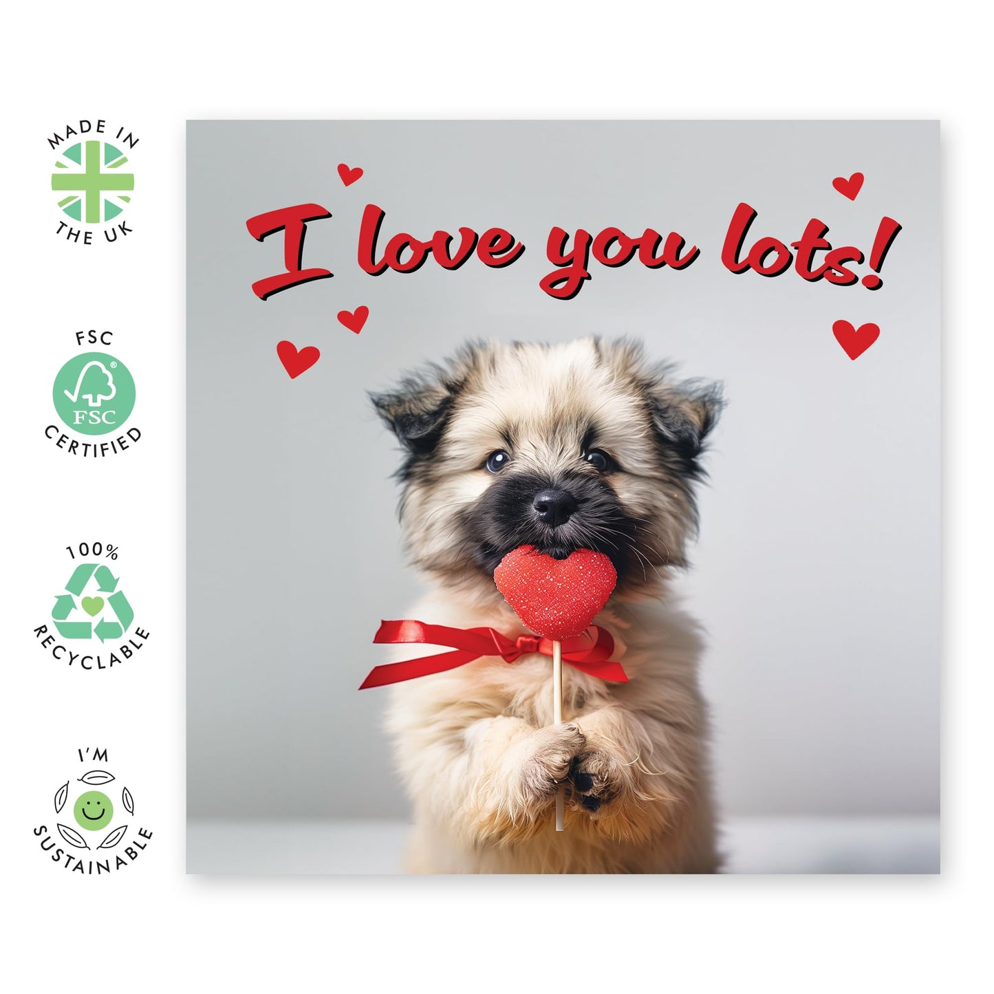 Greeting Card - 'LOVE YOU LOTS PUPPY' - Perfect for Sending Warm Fuzzies and Affection - Ideal for Celebrating Special Muments with a Touch of Adorable Puppy Charm - Comes With Stickers By Central 23