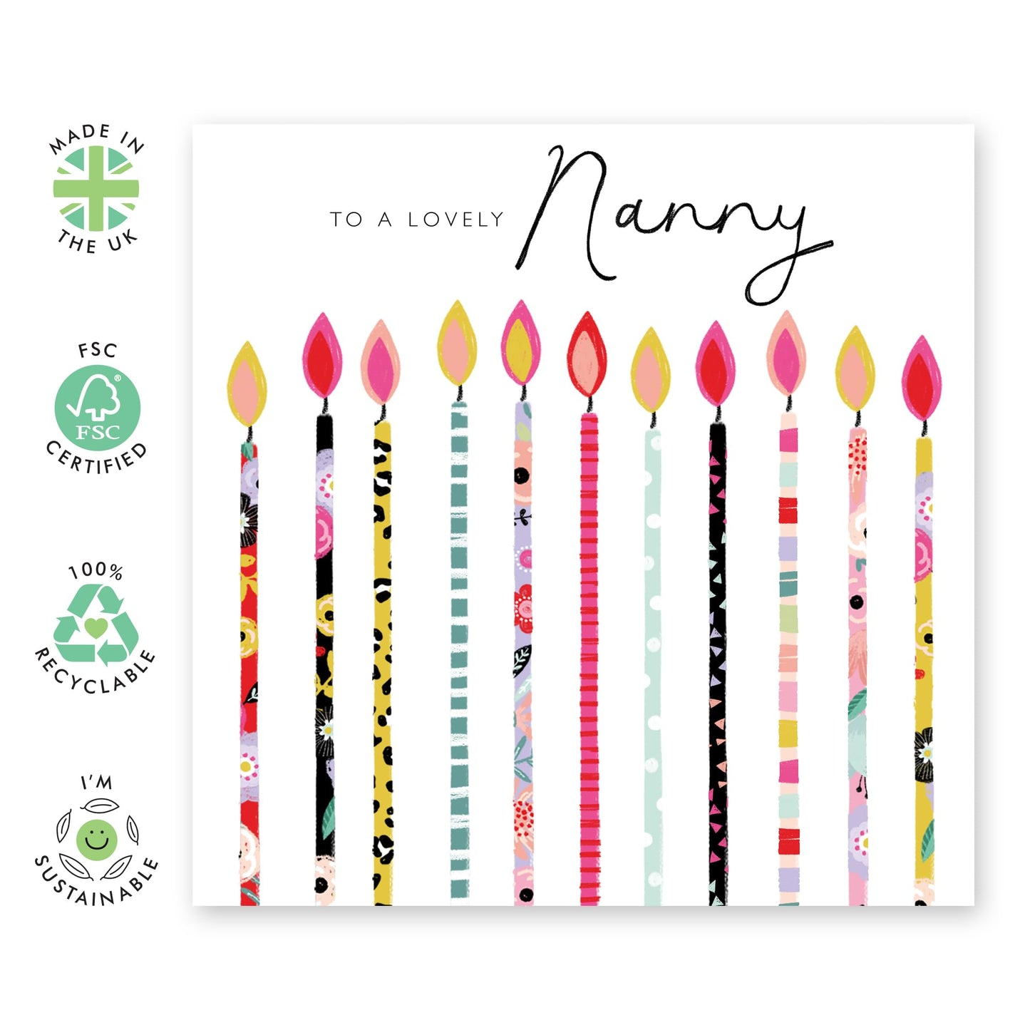Happy Birthday Card For Nanny - To A Lovely Nanny Bday Candles - Sweet Birthday Greeting Cards For Grandmother Nana Nan - Grandma Gifts For Women - Comes With Stickers - By Central 23