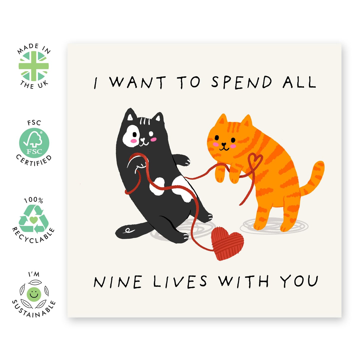 Heartfelt and Romantic Cat Love Card – "Nine Lives With You" – Valentines Day and Anniversary Ideas for Husband, Wife, Girlfriend, Boyfriend, Him, Her, Babe, Spouse - Comes with Stickers