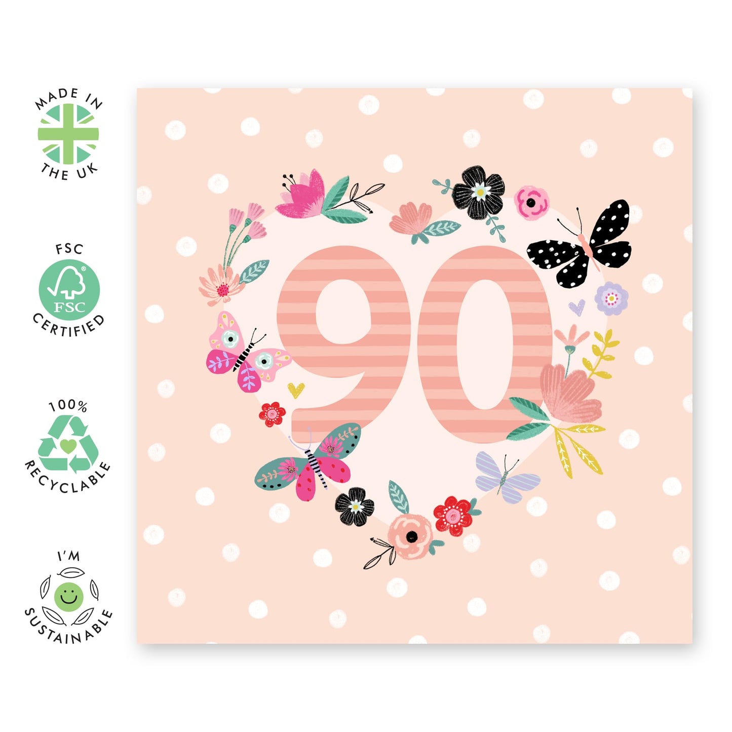Butterfly Birthday Card For Nan - Age Ninety - 90th Birthday Card For Grandma - Pretty Floral Cards For Her Ninetieth - Gifts For Mum Wife Aunt Women - Comes With Stickers By Central 23