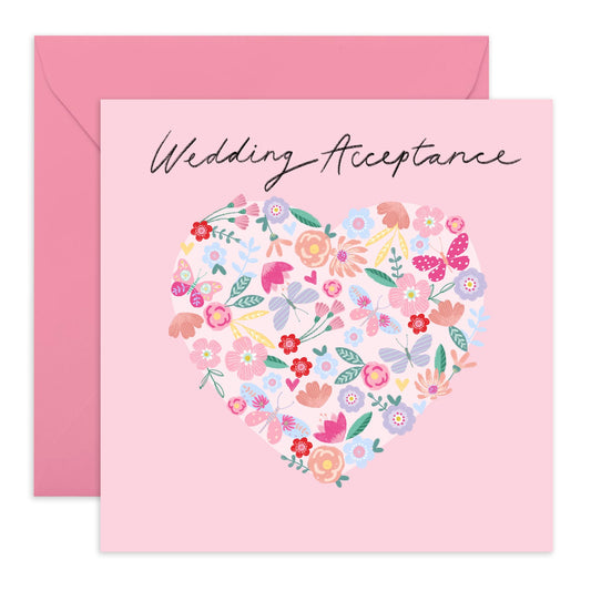 Wedding Acceptance Card From Groom Bride - Wedding Acceptance Flowers Heart - Rsvp Reply Card For Friends - Wedding Invitations For Women Men - Floral Card - Comes With Fun Stickers By Central 23
