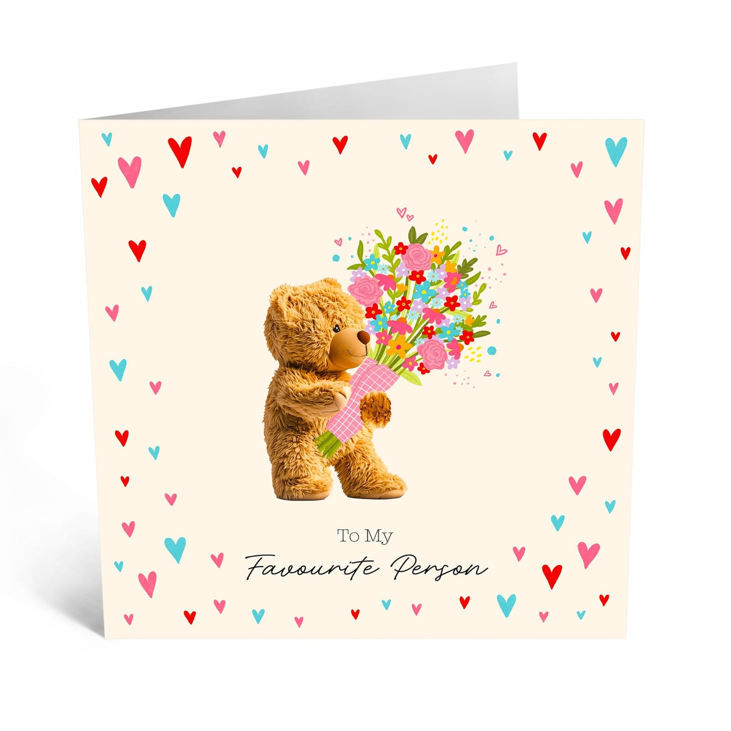Sweet Birthday Card- 'Favourite Person Bear' - Gifts for Him, Her, Wife, Husband, Boyfriend, Girlfriend, Close Friend - Cuddly Bear - Comes with Fun Stickers