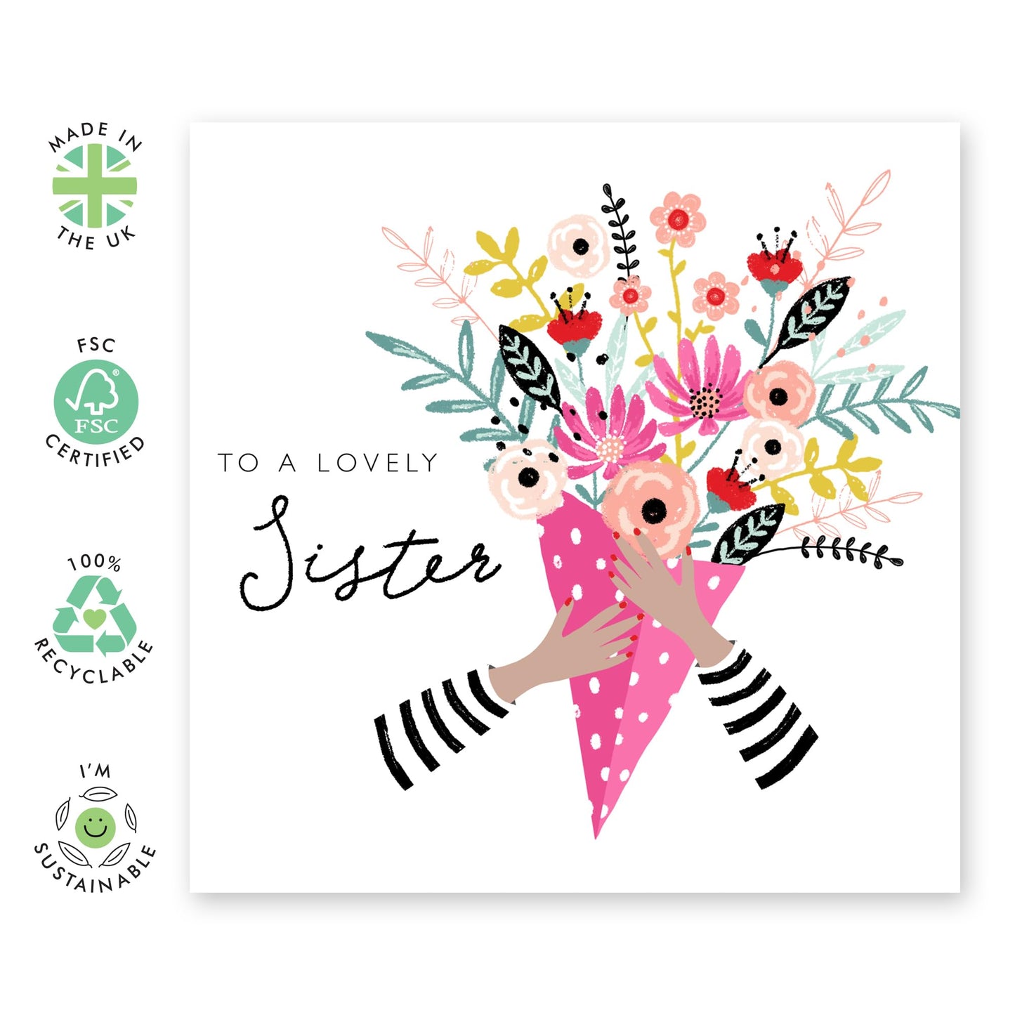 Flower Bouquet Card For Sister - Pretty Floral Cards - Love Cards For Her - Heartfelt Gifts Presents - Anniversary Monther's Day Birthday Greeting Cards For Women - Comes With Stickers By Central 23