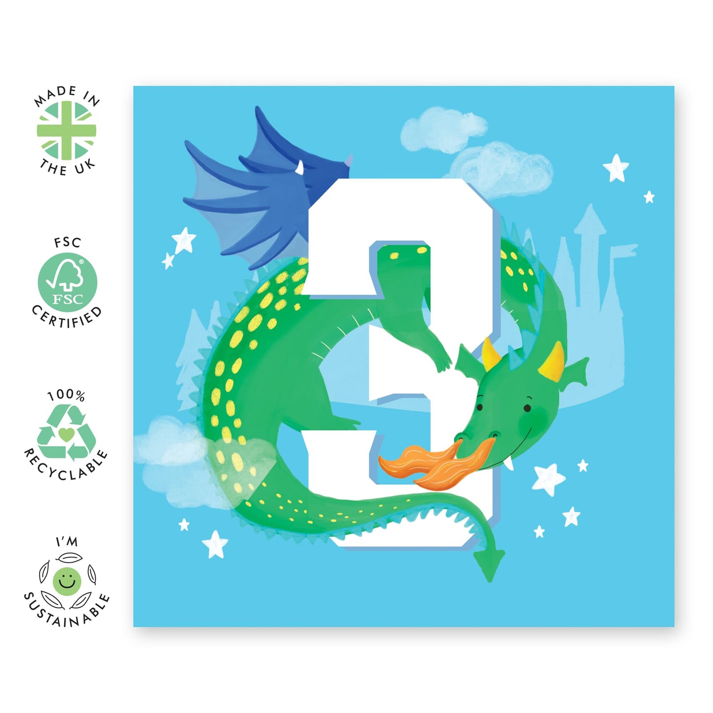 Three Years Old Boy Birthday Card - Dragon Age 3 - Birthday Cards For Daughter - Happy 3rd Birthday Card - Gifts For Son Nephew Grandson - From Mum Dad - Comes With Fun Stickers - By Central 23