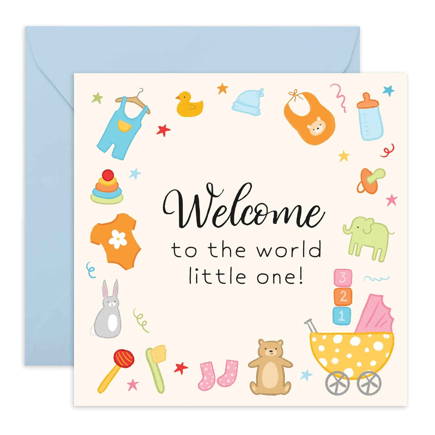 Congratulations Card for Parents & Newborns - 'Welcome New Baby' - Gifts for Parents, Friends, Son, Daughter, Colleague, Co-worker, Family, Relatives - Little One - Comes with Fun Stickers