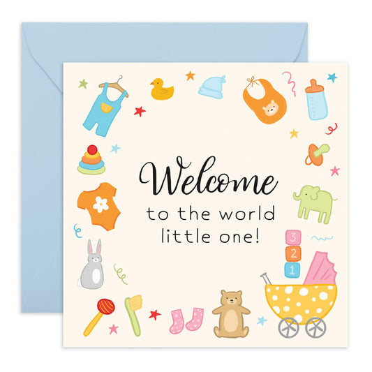 Congratulations Card for Parents & Newborns - 'Welcome New Baby' - Gifts for Parents, Friends, Son, Daughter, Colleague, Co-worker, Family, Relatives - Little One - Comes with Fun Stickers