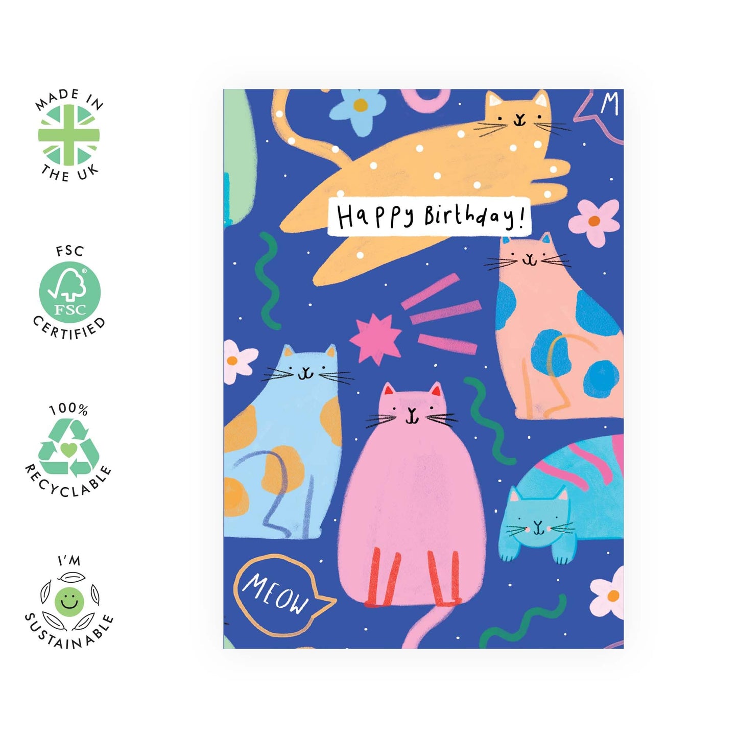 Birthday Greeting Card - 'HBD CAT PATTERN' - Perfect for Celebrating Cat Lovers with a Cute Style and Fun - Ideal for Friends Family Sister BFFs Who Adore Felines - Comes With Stickers By Central 23
